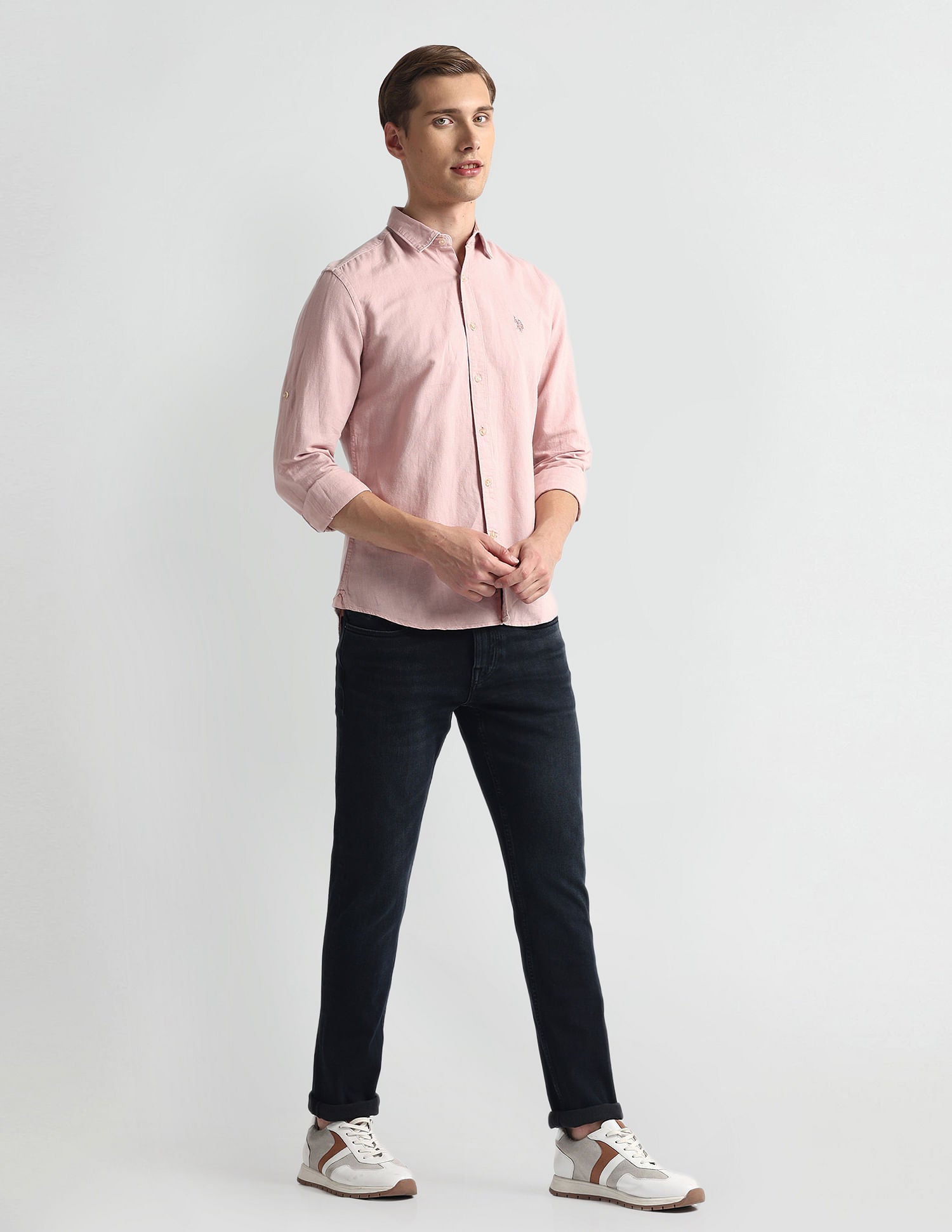 Spread Collar Solid Shirt Pink - U.S. Polo Assn. India | Large