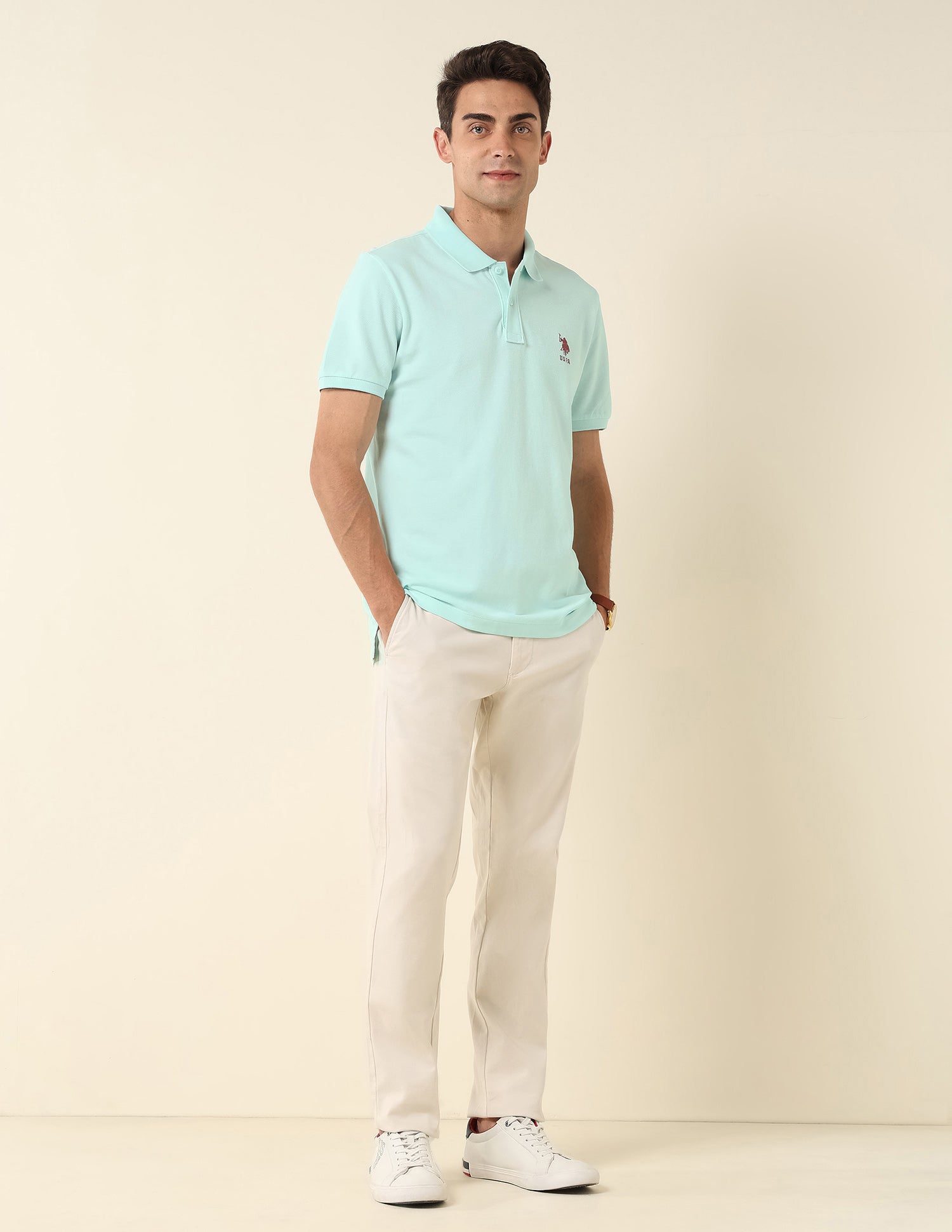 Slim Fit Pure Cotton Polo Shirt Light Green - U.S. Polo Assn. India | Large