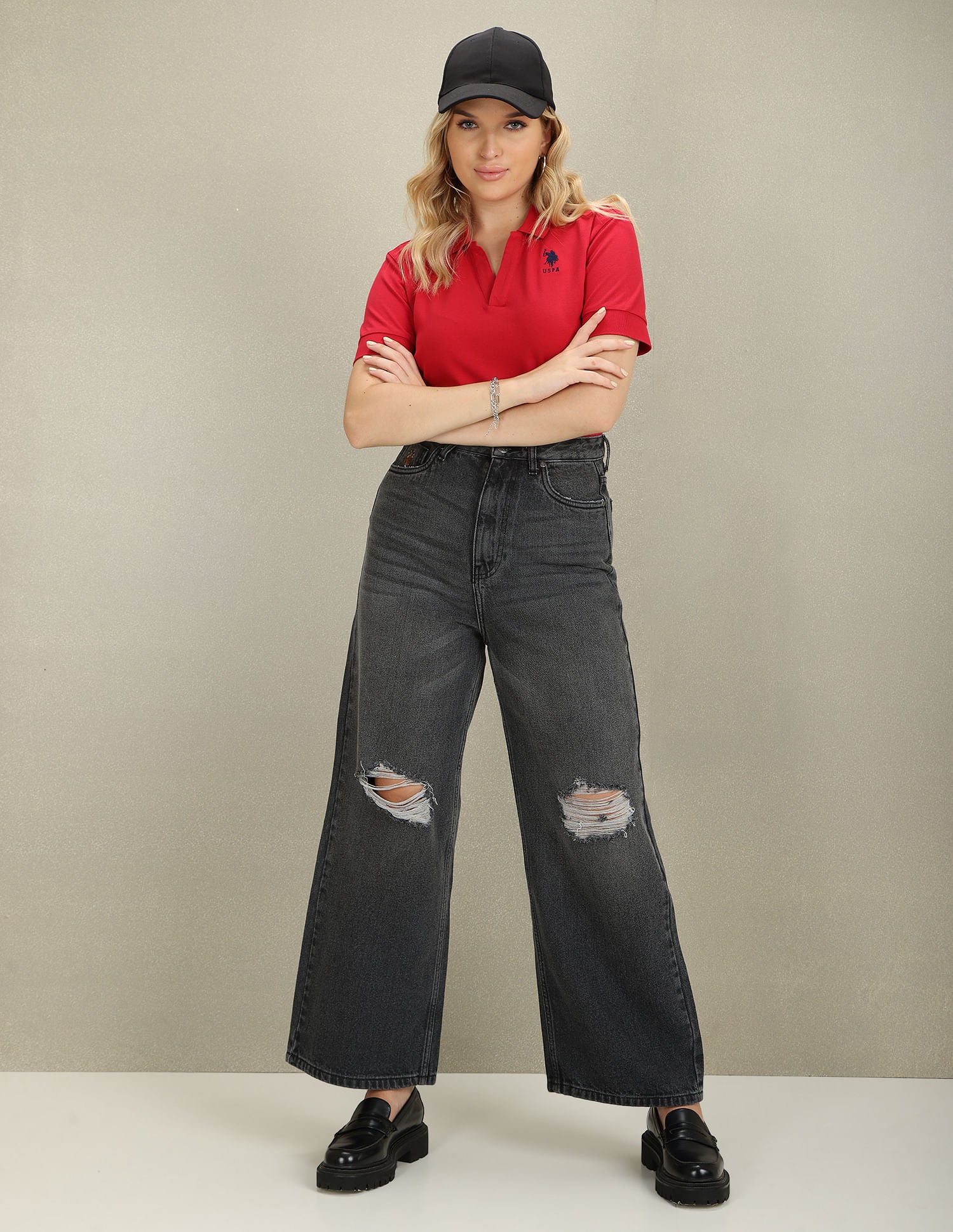 Wide Leg High Rise Jeans Grey - U.S. Polo Assn. India | Large