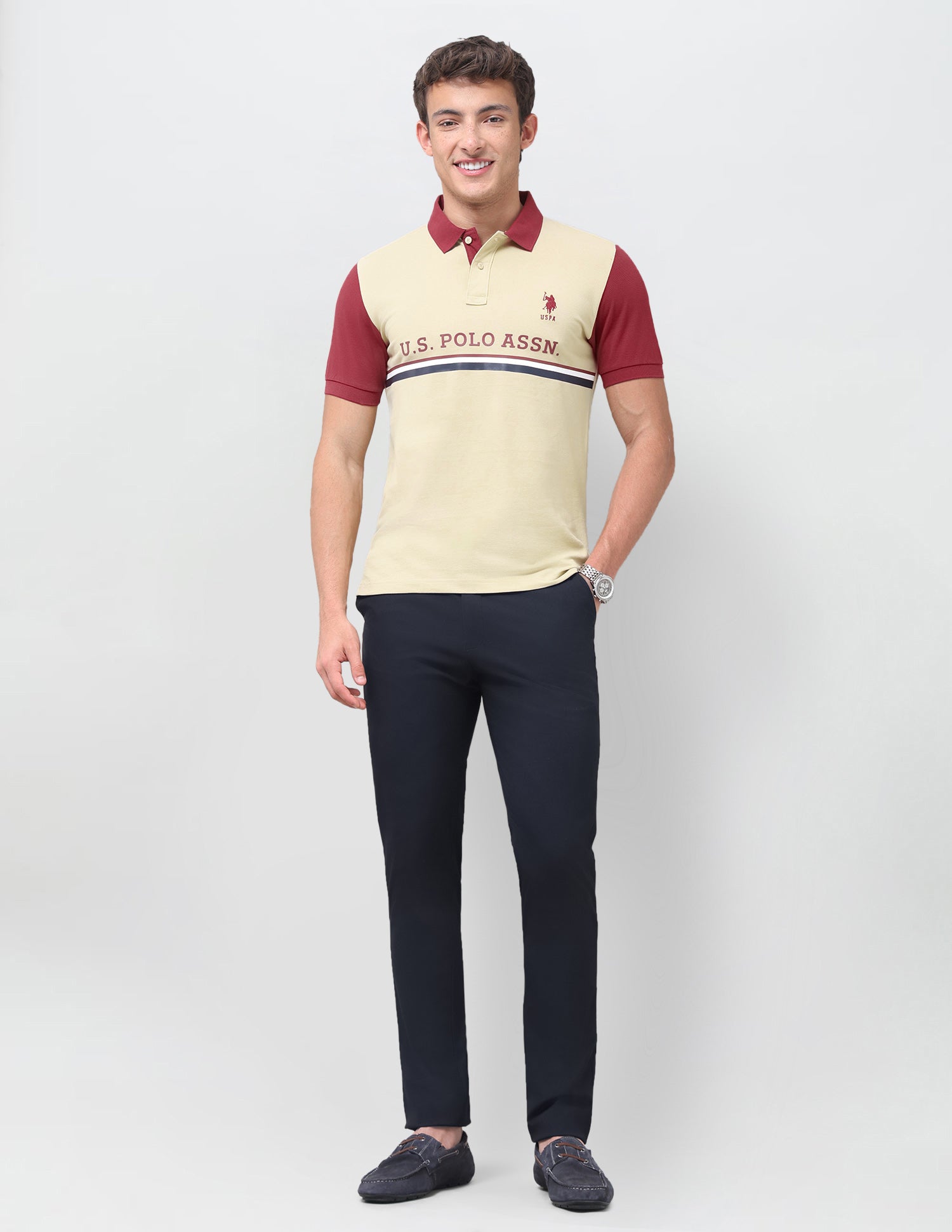 Brand Printed Regular Fit Polo Shirt Beige - U.S. Polo Assn. India | Large
