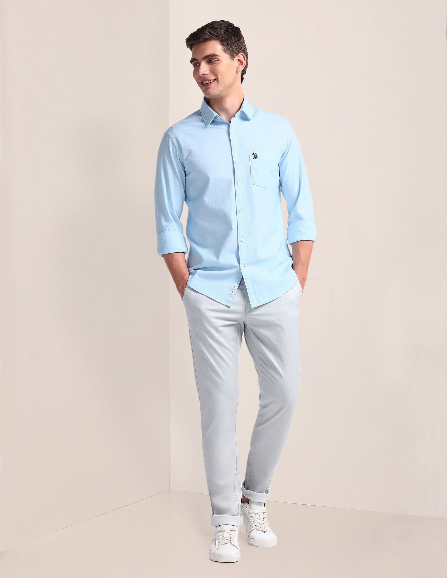 Solid Dobby Shirt Blue - U.S. Polo Assn. India | Large