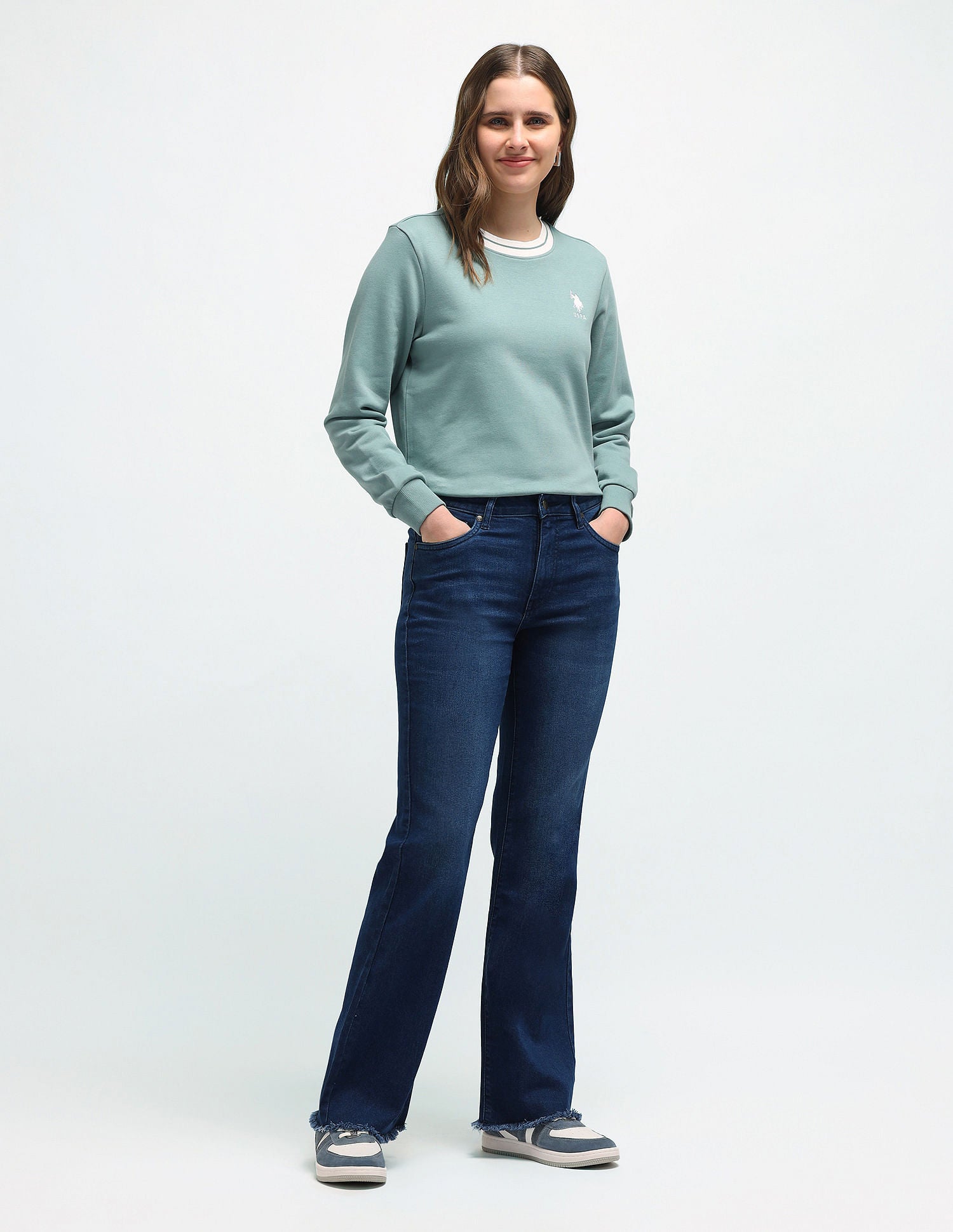 Striped Crew Neck Sweatshirt Turquoise - U.S. POLO ASSN. | Large