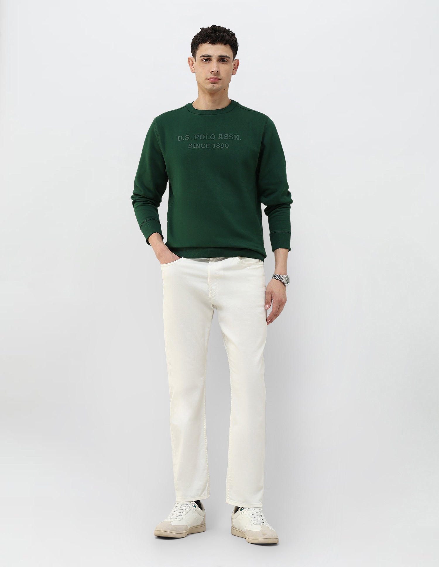 Brand Embossed Regular Fit Sweatshirt Dark Green - U.S. POLO ASSN. | Large