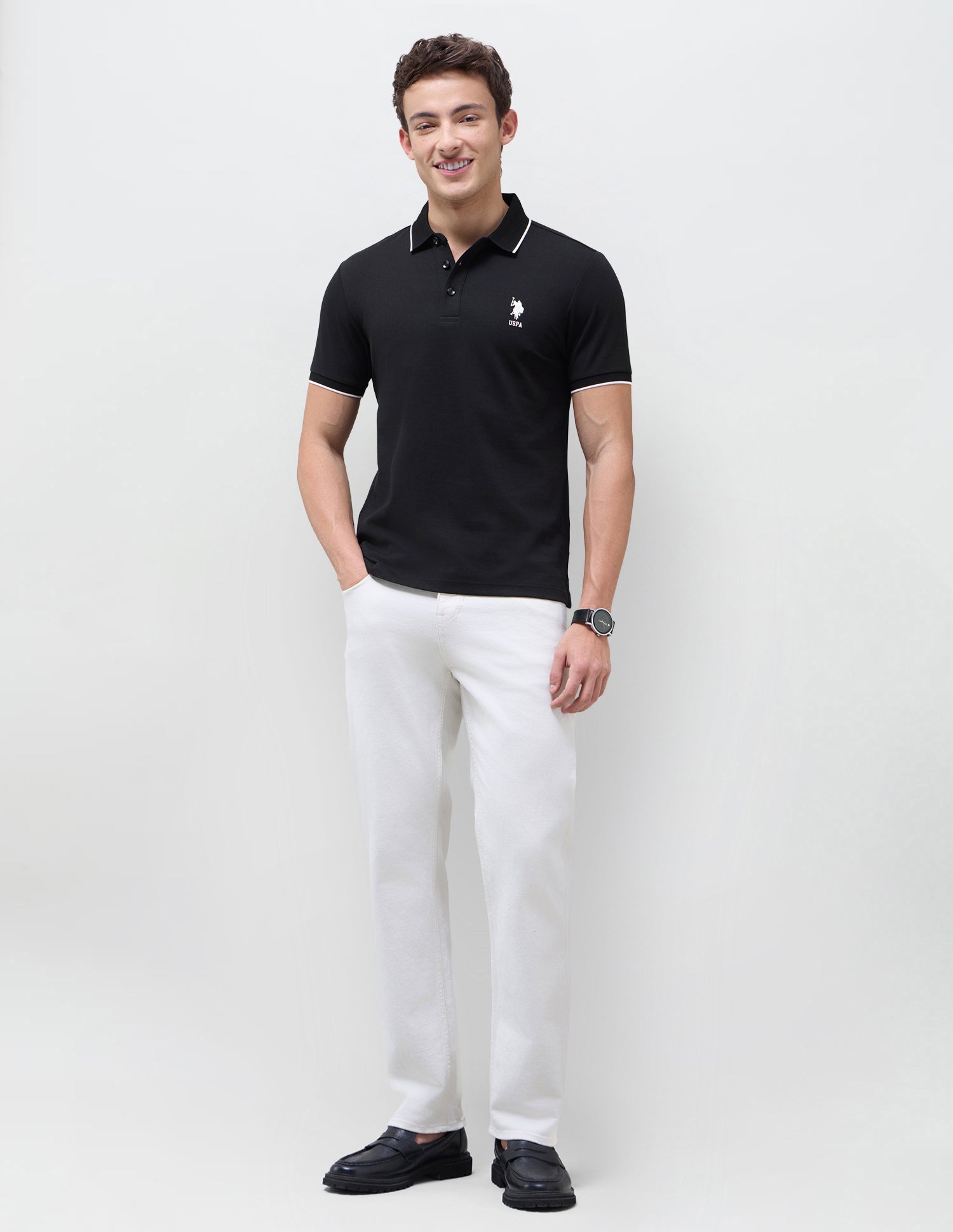 Solid Slim Fit Polo Shirt Black - U.S. Polo Assn. India | Large