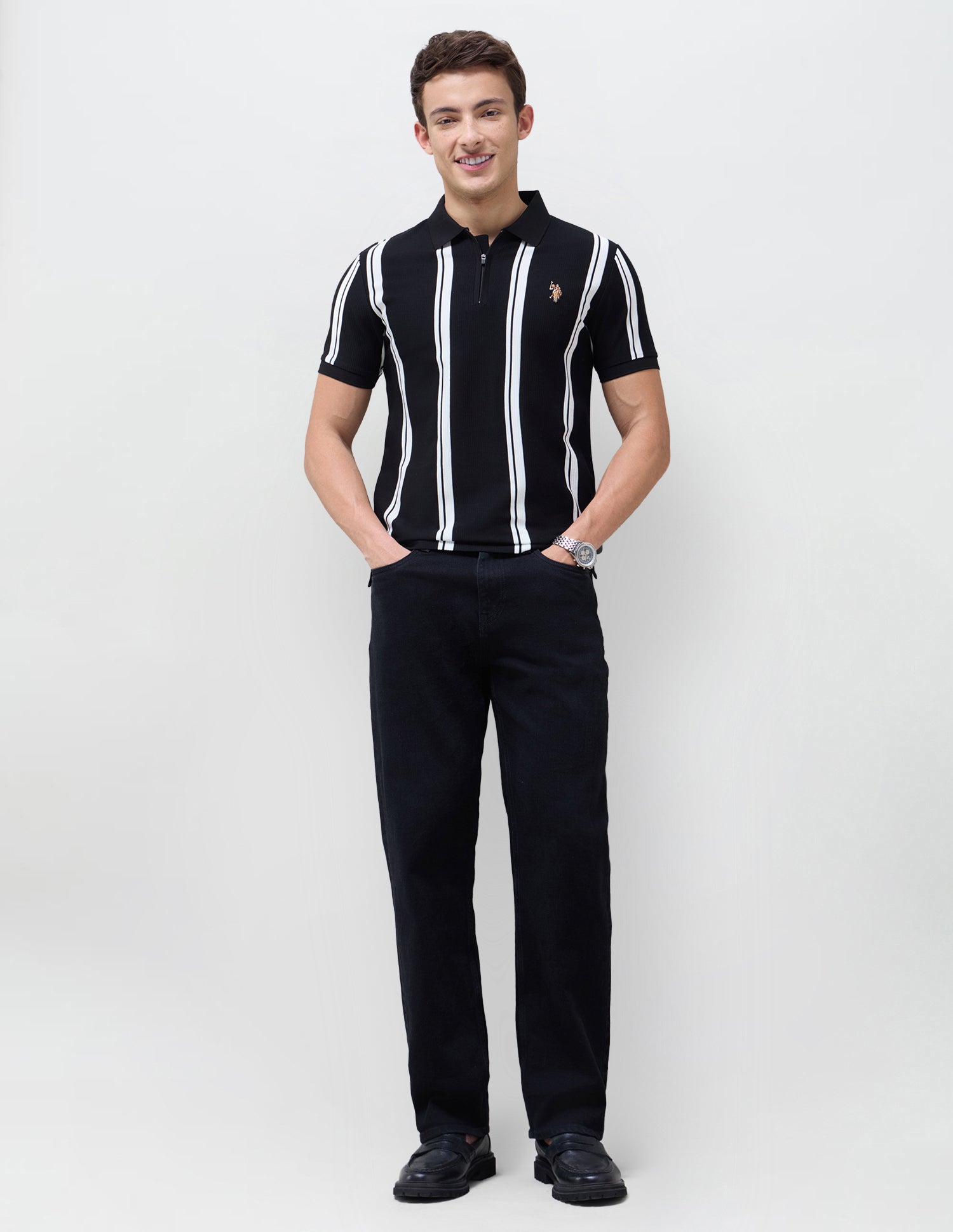 Vertical Striped Slim Fit Polo Shirt Black - U.S. Polo Assn. India | Large