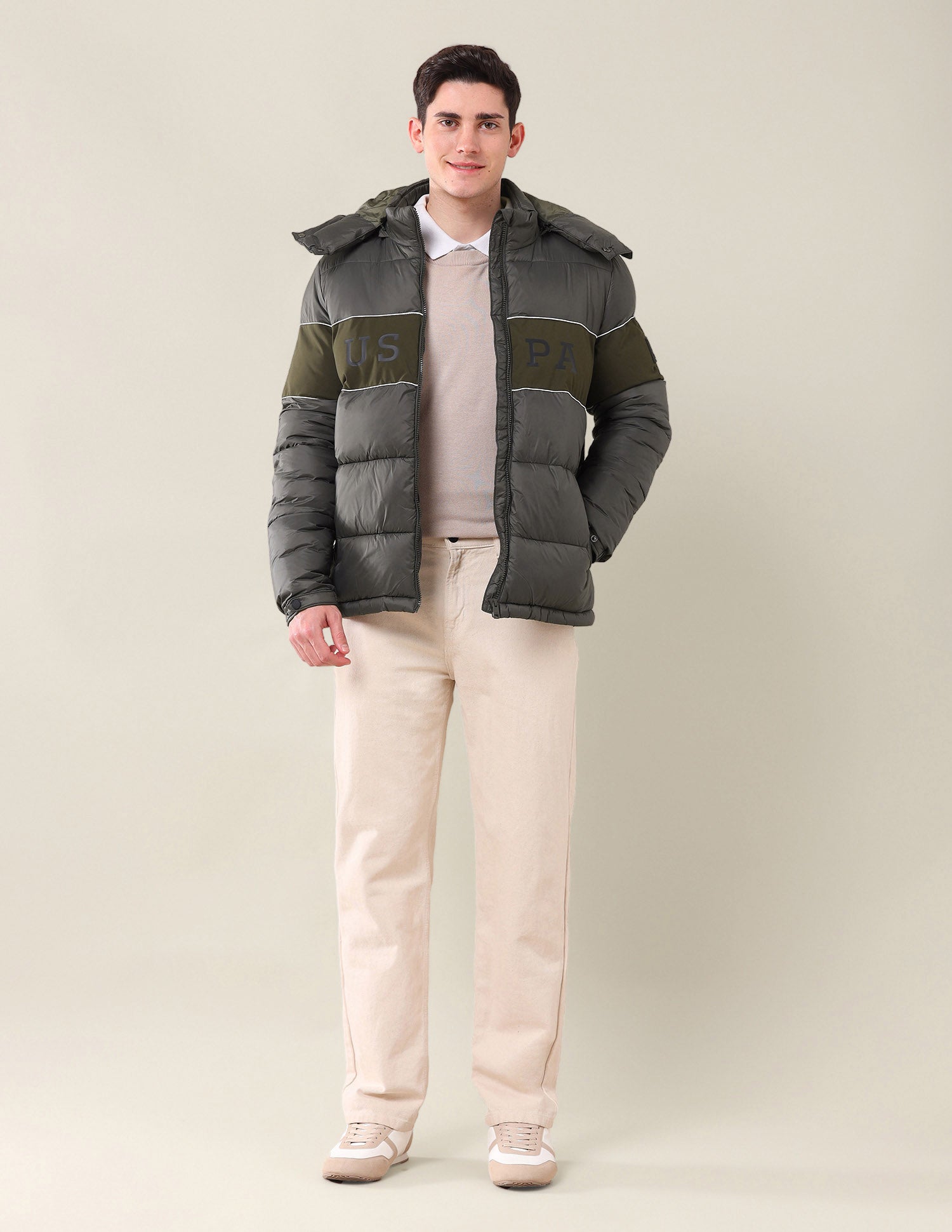 Colourblocked Regular Fit Puffer Jacket Brown - U.S. Polo Assn. India | Large