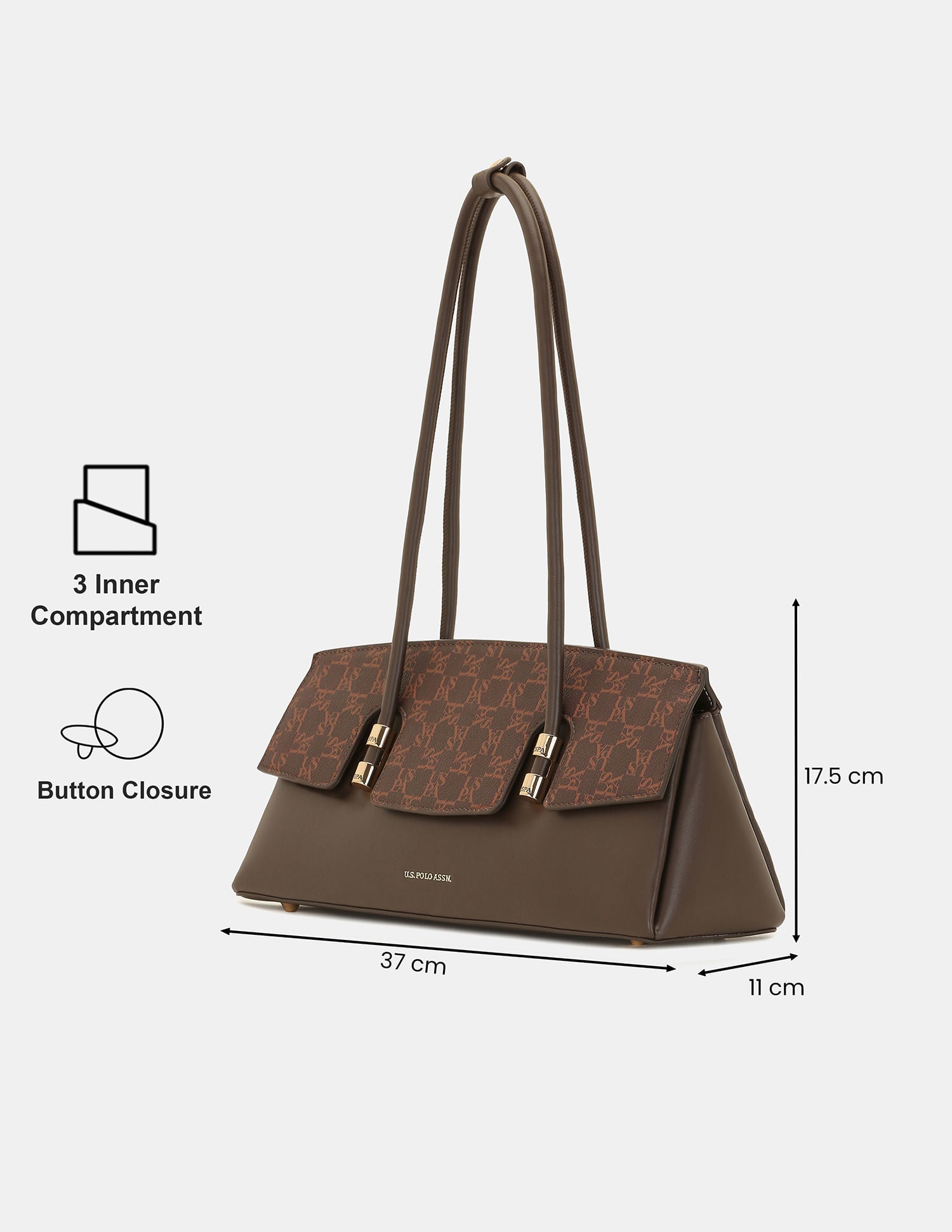 Women Bambi Shoulder Bag with East-West Silhouette Brown - U.S. POLO ASSN. | Large