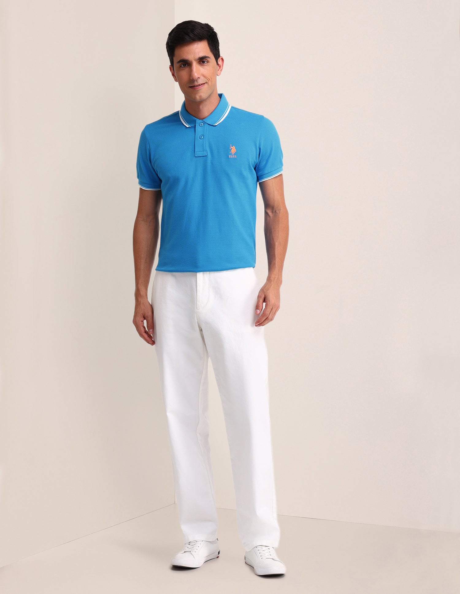 Solid Slim Fit Polo Shirt Blue - U.S. Polo Assn. India | Large