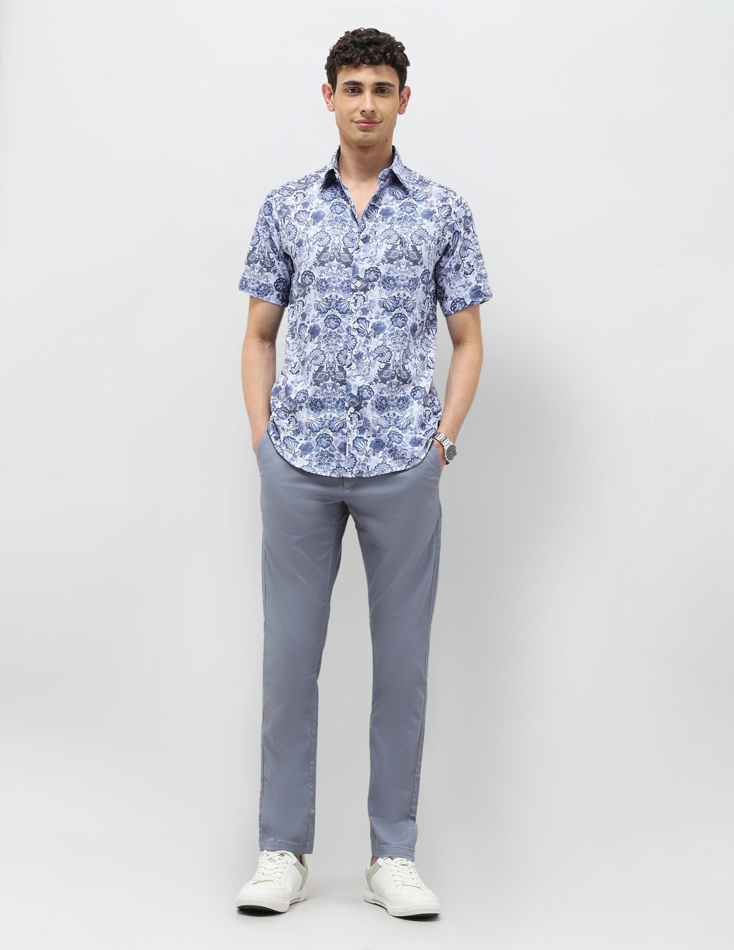 Floral Printed Tailored Fit Shirt Blue - U.S. POLO ASSN. | Large