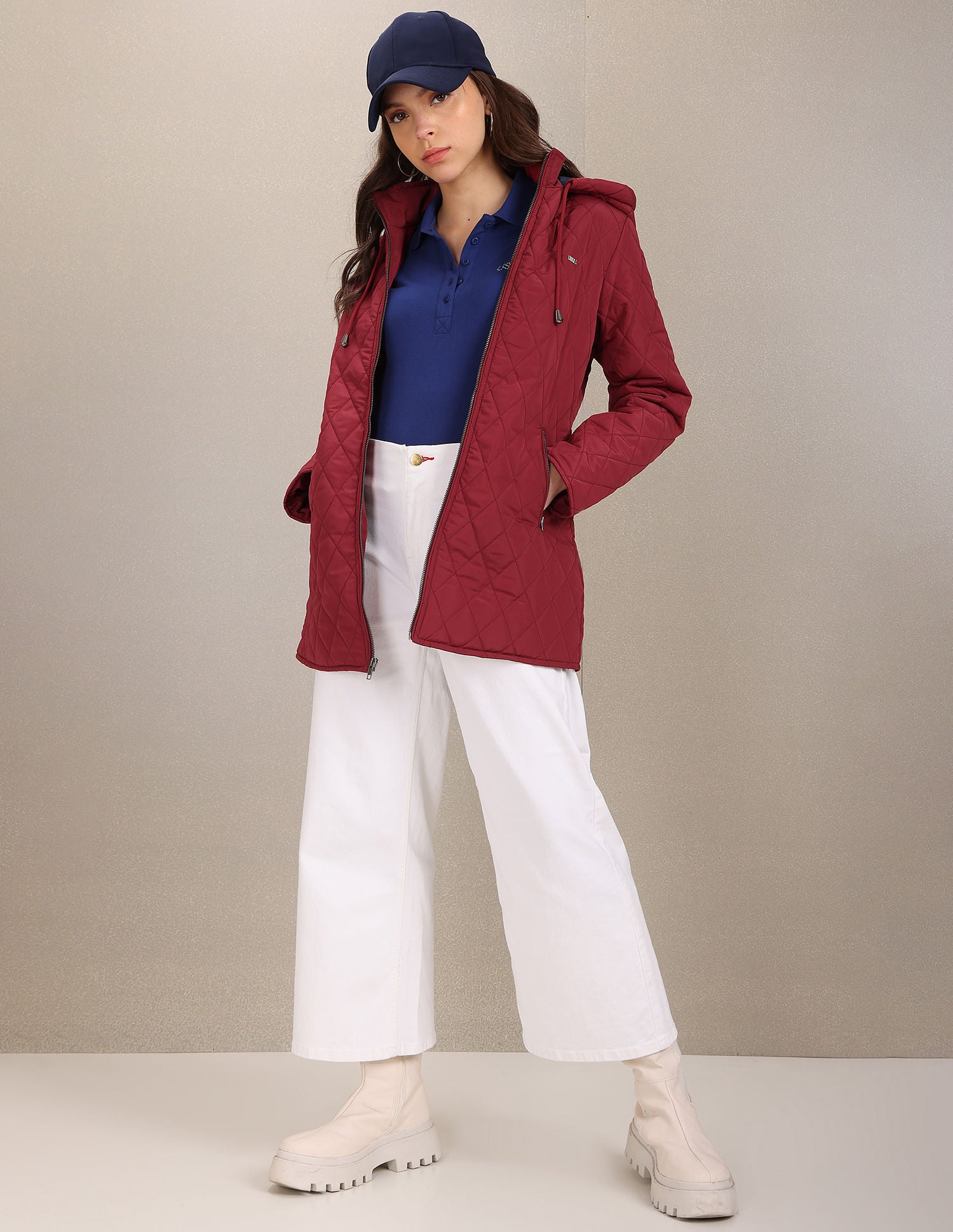 Hooded Solid Padded Longline Jacket Wine - U.S. POLO ASSN. | Large