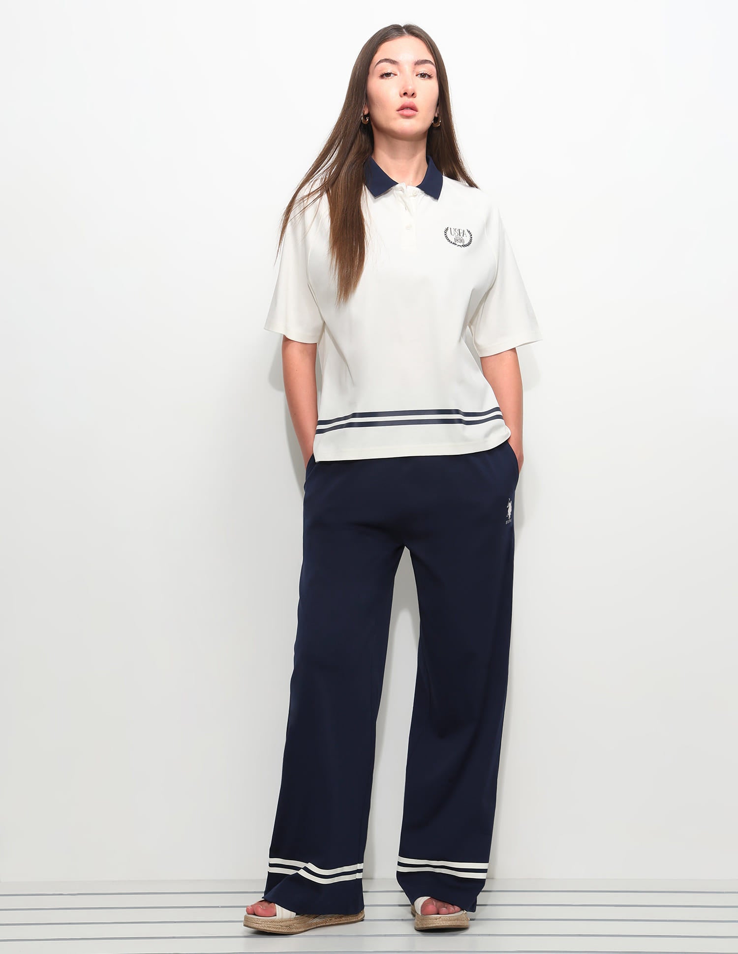 High Rise Wide Leg Trousers Blue - U.S. Polo Assn. India | Large