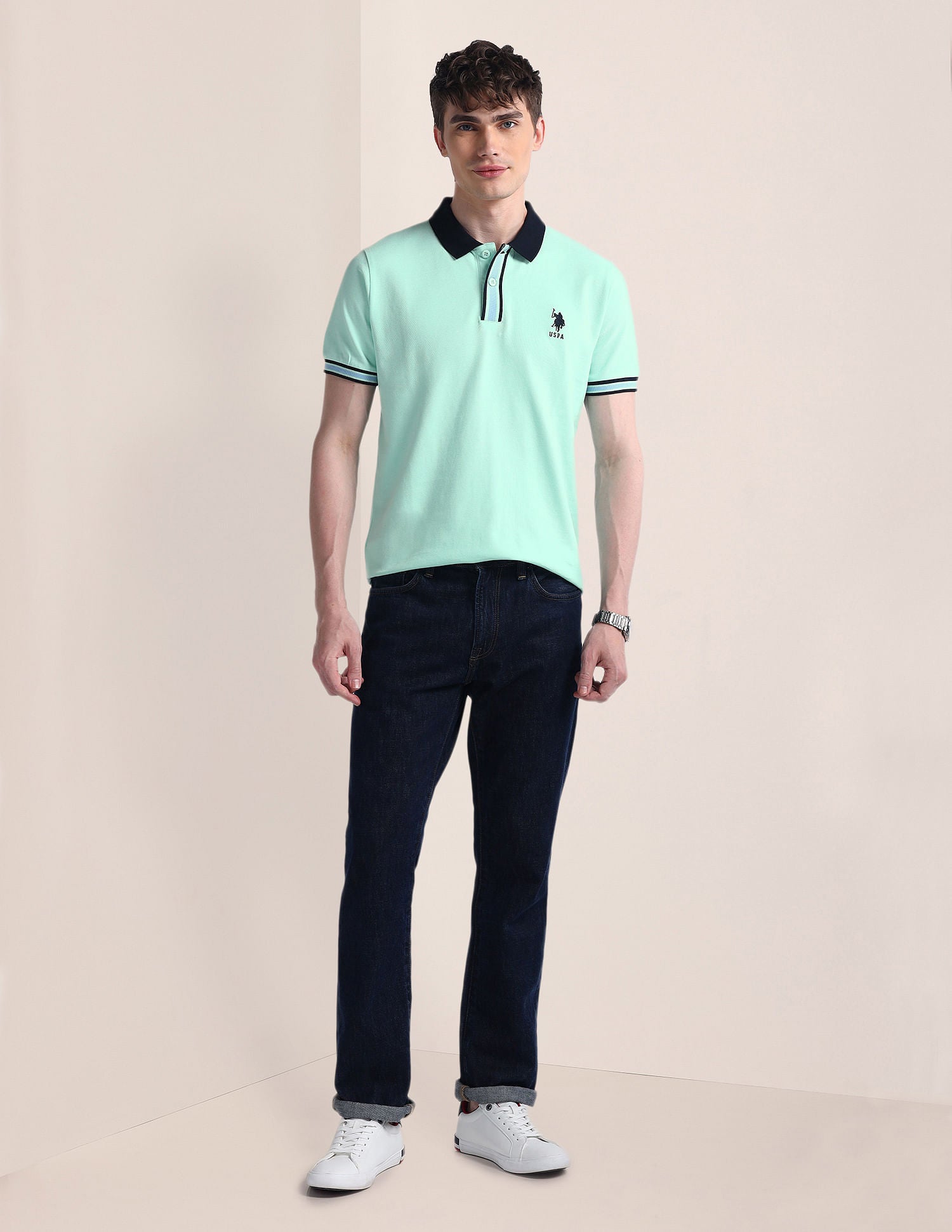 Slim Fit Pure Cotton Polo Shirt Aqua - U.S. POLO ASSN. | Large