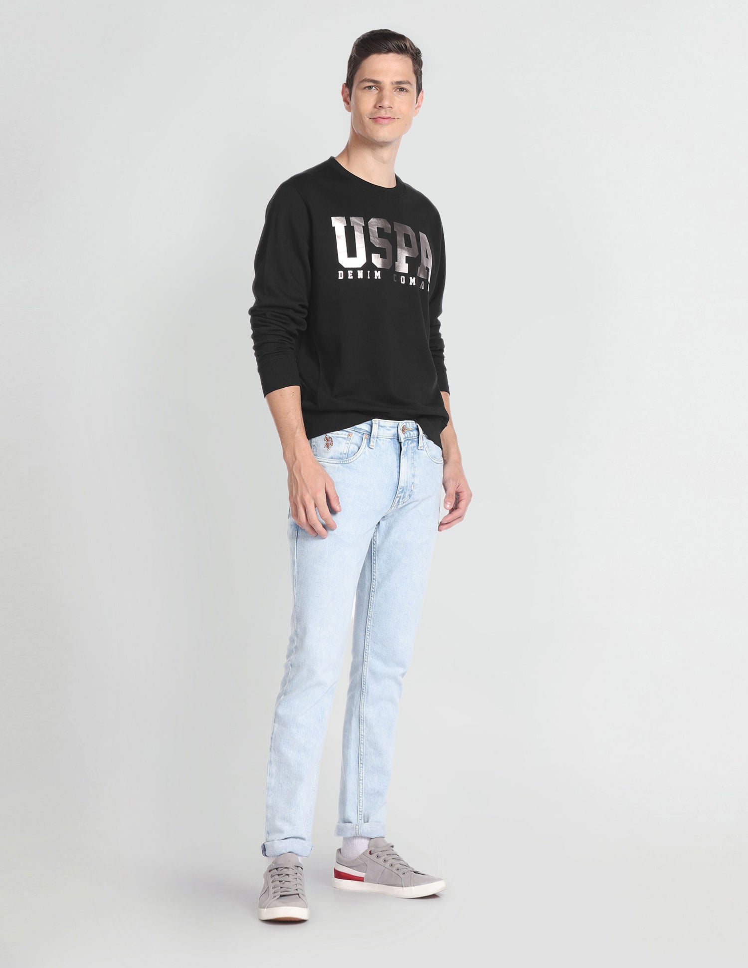 Brand Print Cotton Sweatshirt Black - U.S. POLO ASSN. | Large