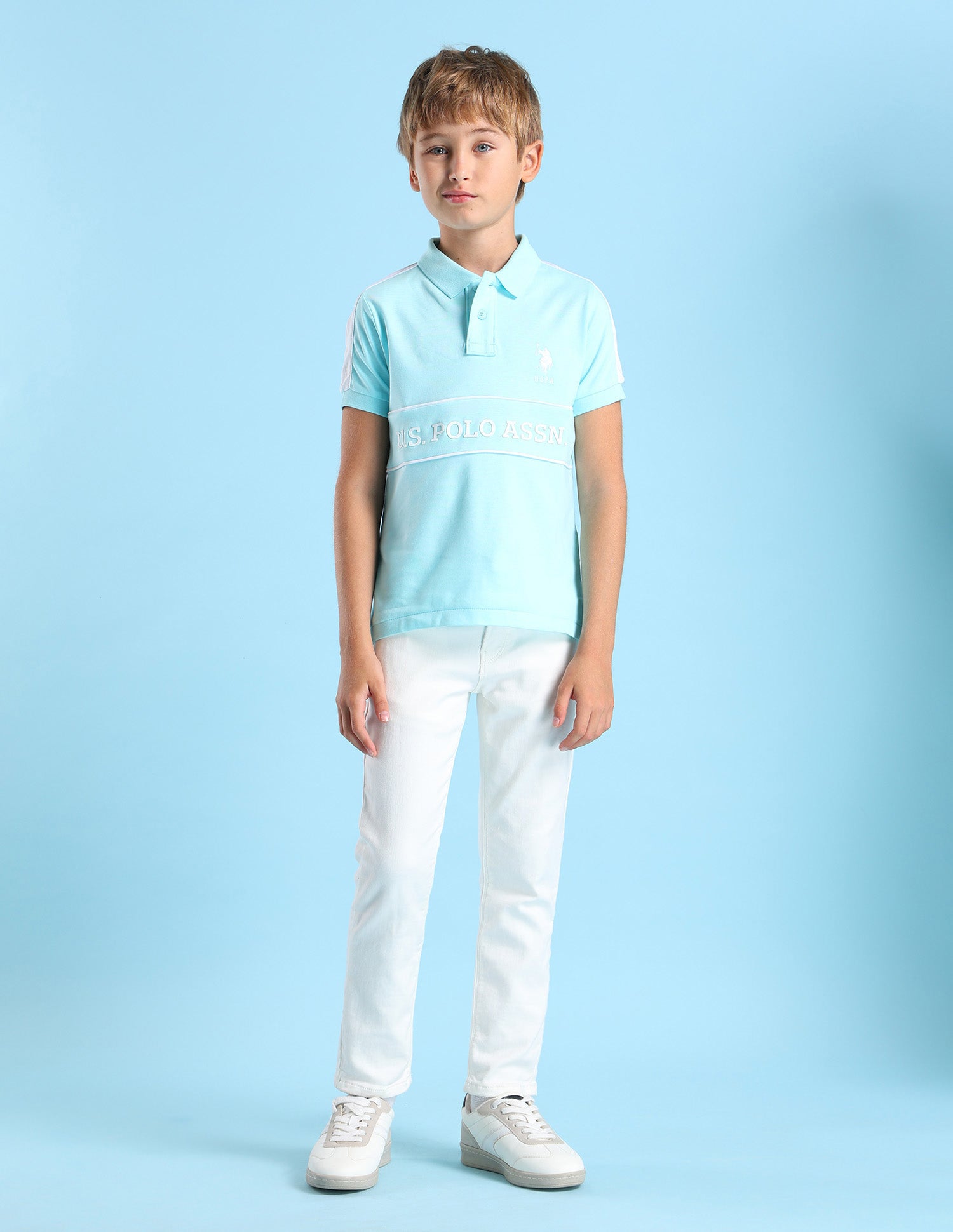 Boys Brand Printed Regular Fit Polo Shirt Light Blue - U.S. POLO ASSN. | Large