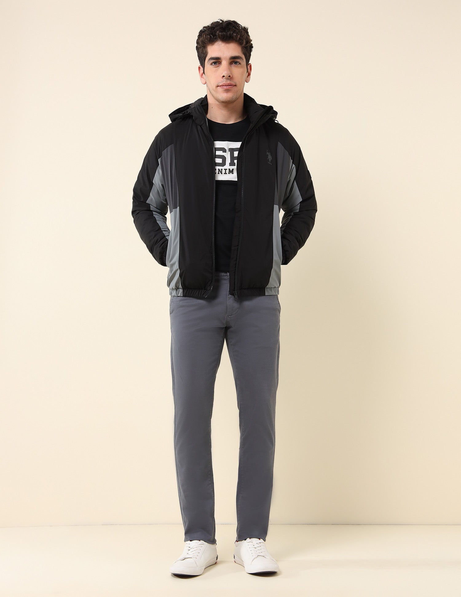 High Neck Regular Fit Jacket Black - U.S. Polo Assn. India | Large