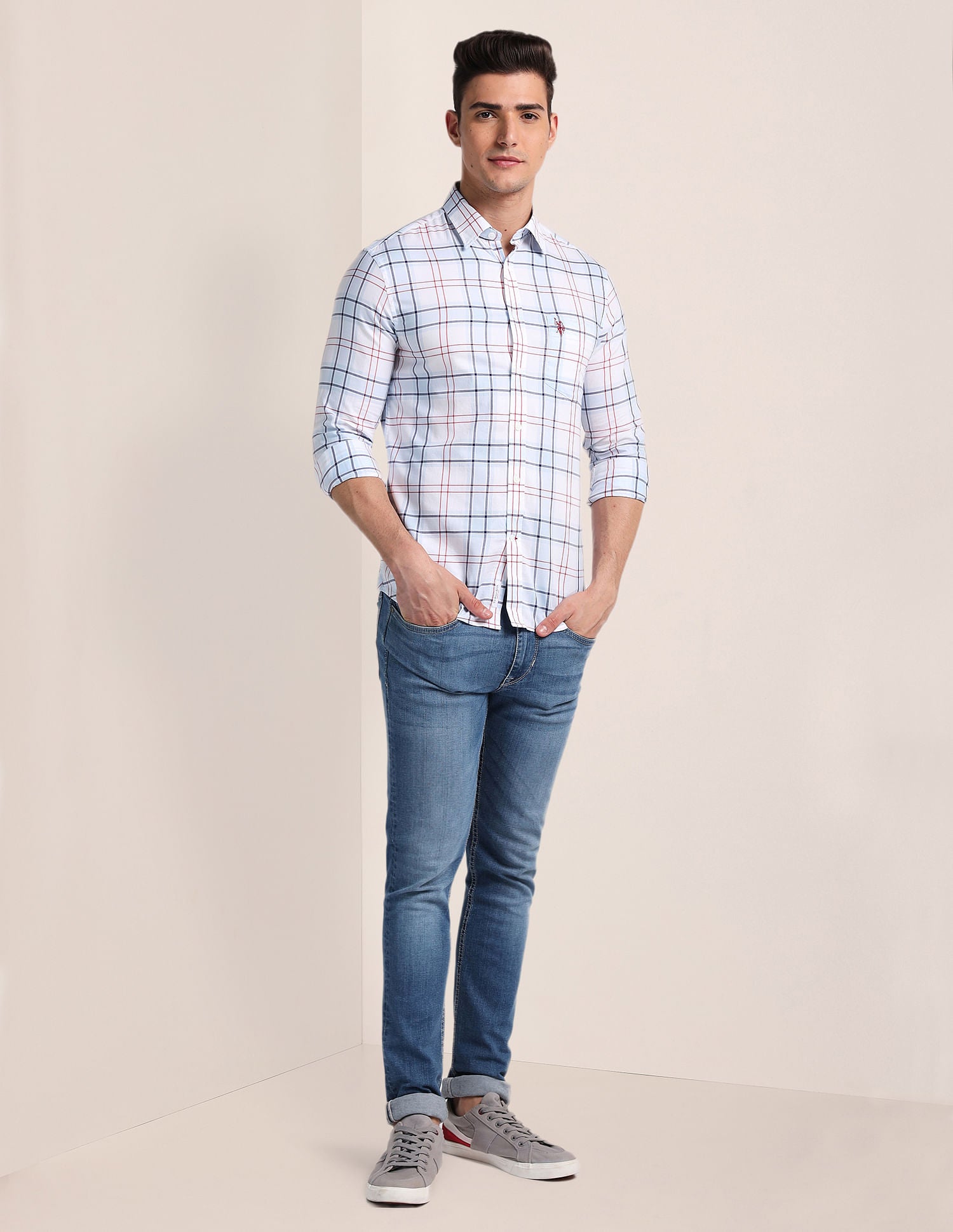 Premium Cotton Tartan Shirt Light Blue - U.S. Polo Assn. India | Large