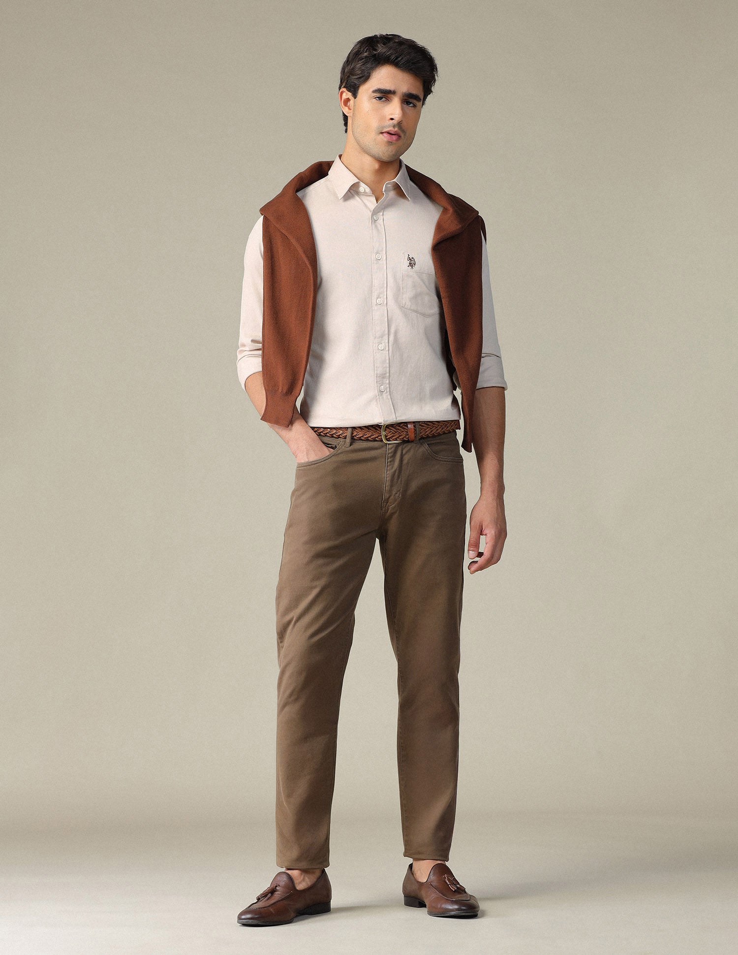 Pure Cotton Tailored Fit Shirt Beige - U.S. POLO ASSN. | Large