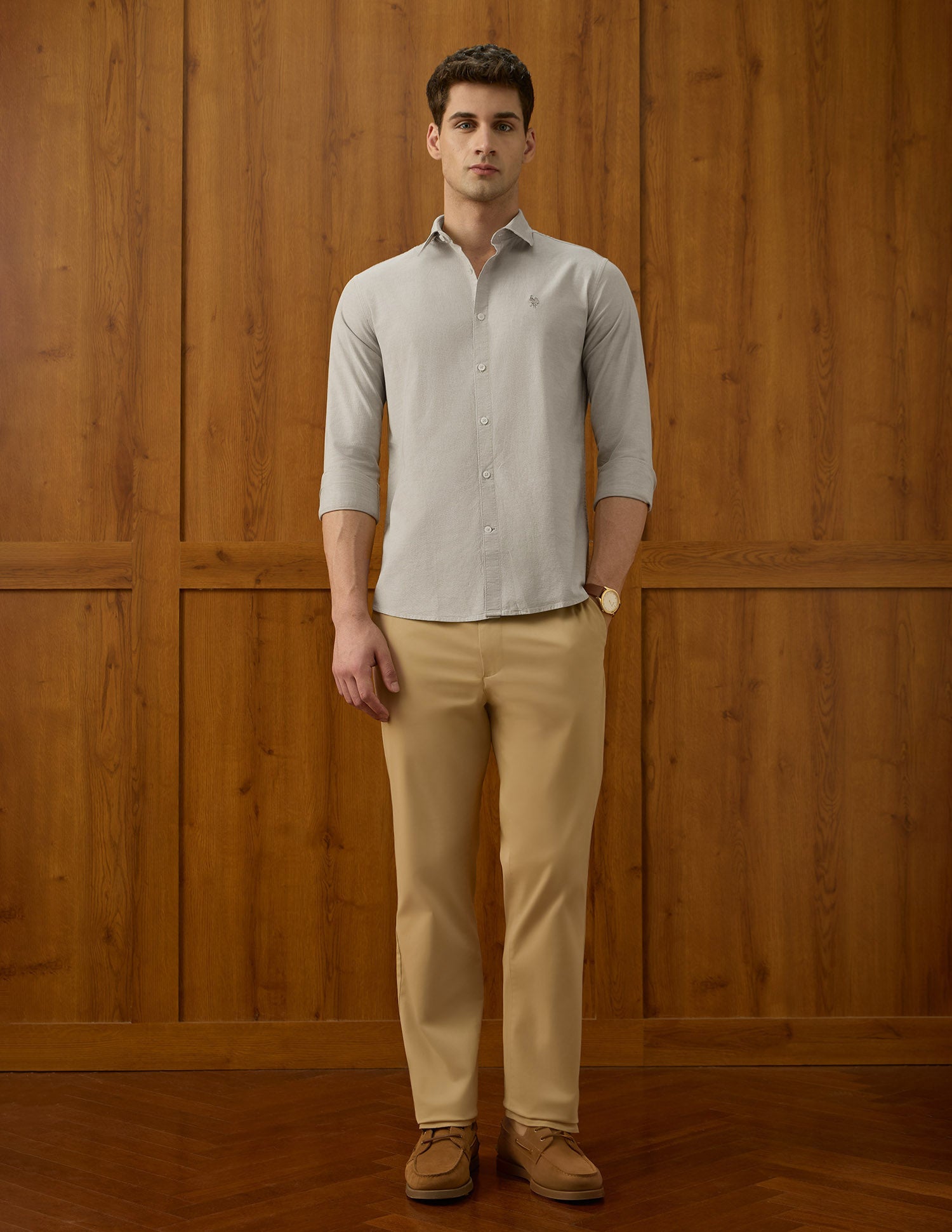 Tailored Fit Equestrian Aisle Theater Shirt Khaki - U.S. POLO ASSN. | Large