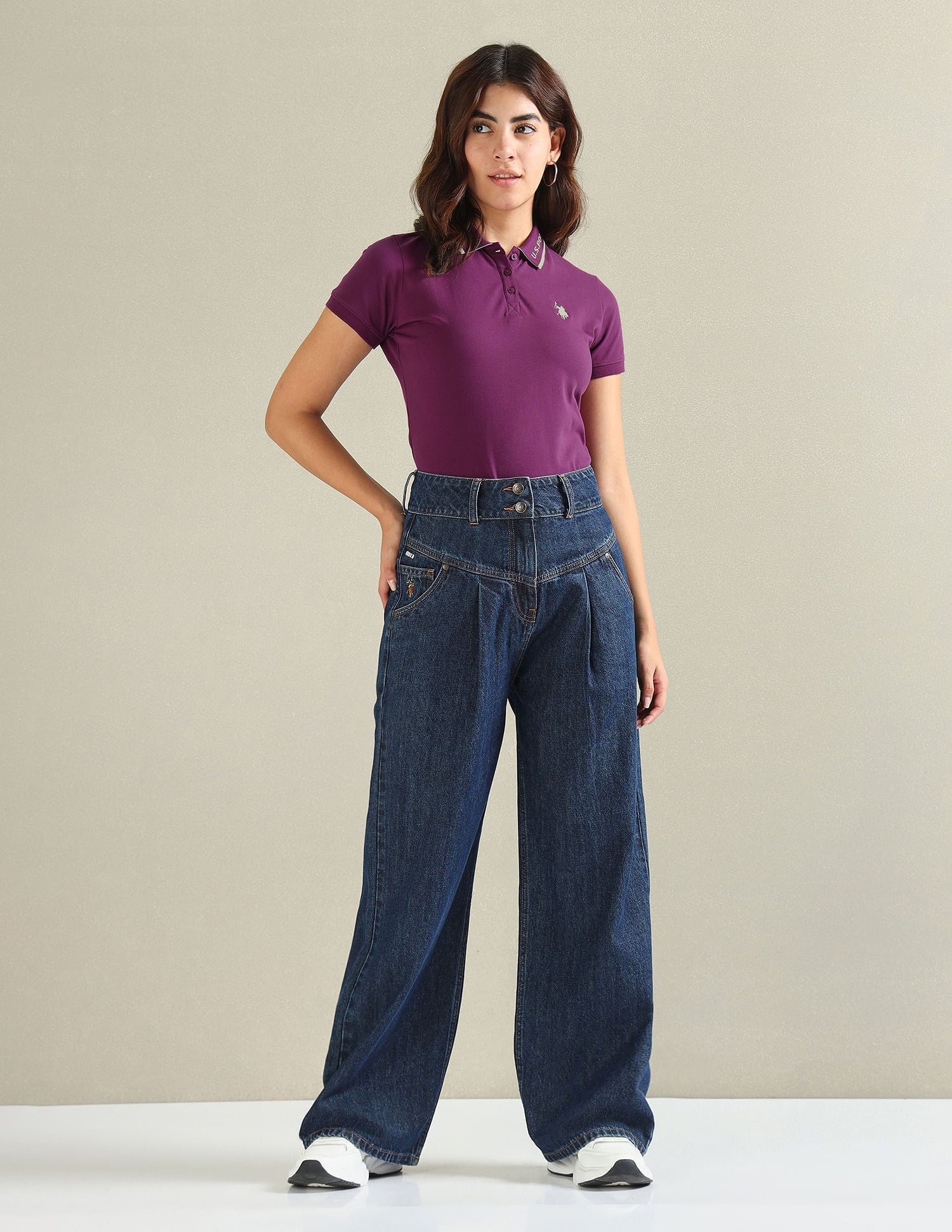 Logo Collar Pique Polo Shirt Purple - U.S. Polo Assn. India | Large