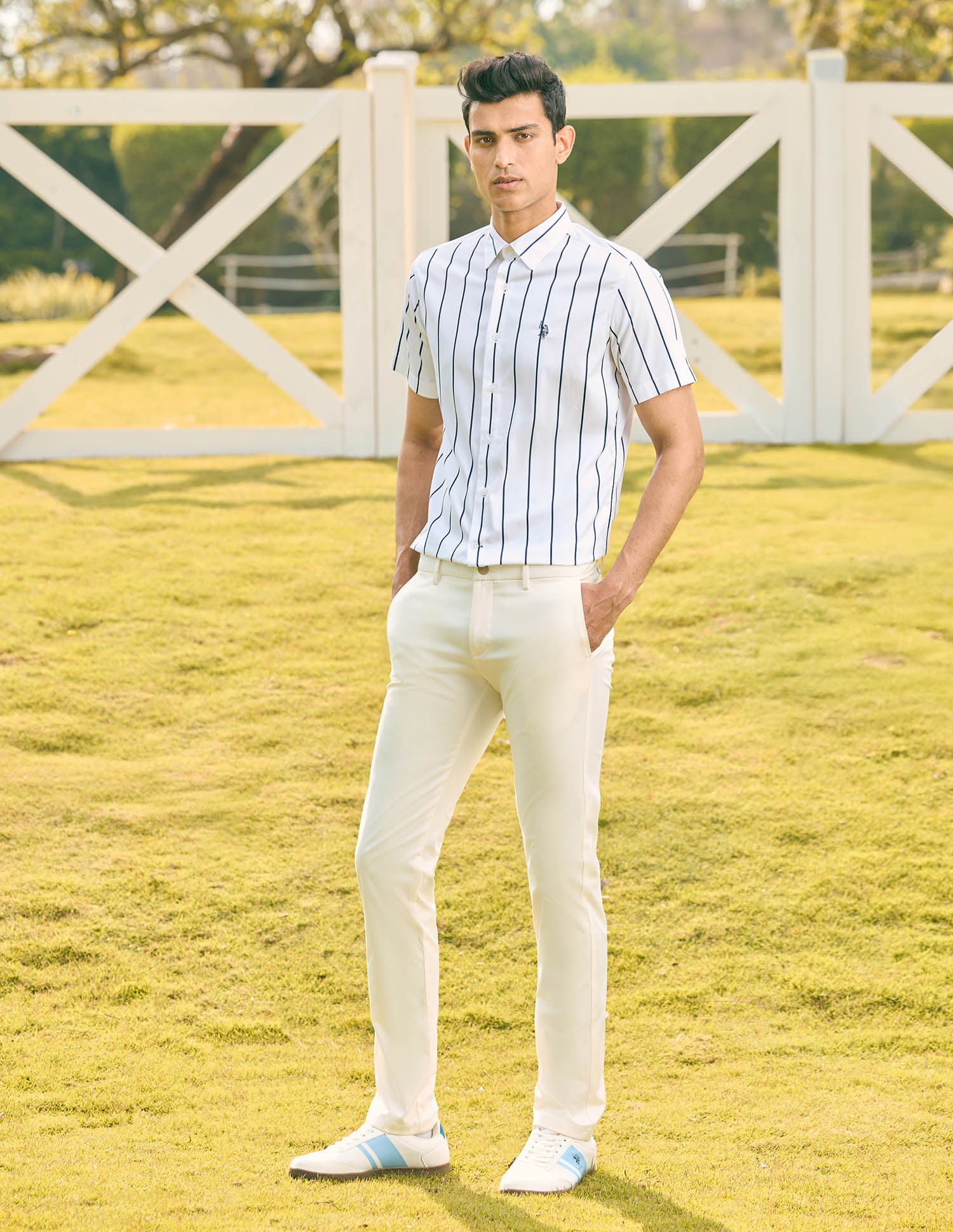 Pacho X Vertical Striped Tailored Fit Shirt White - U.S. POLO ASSN. | Large