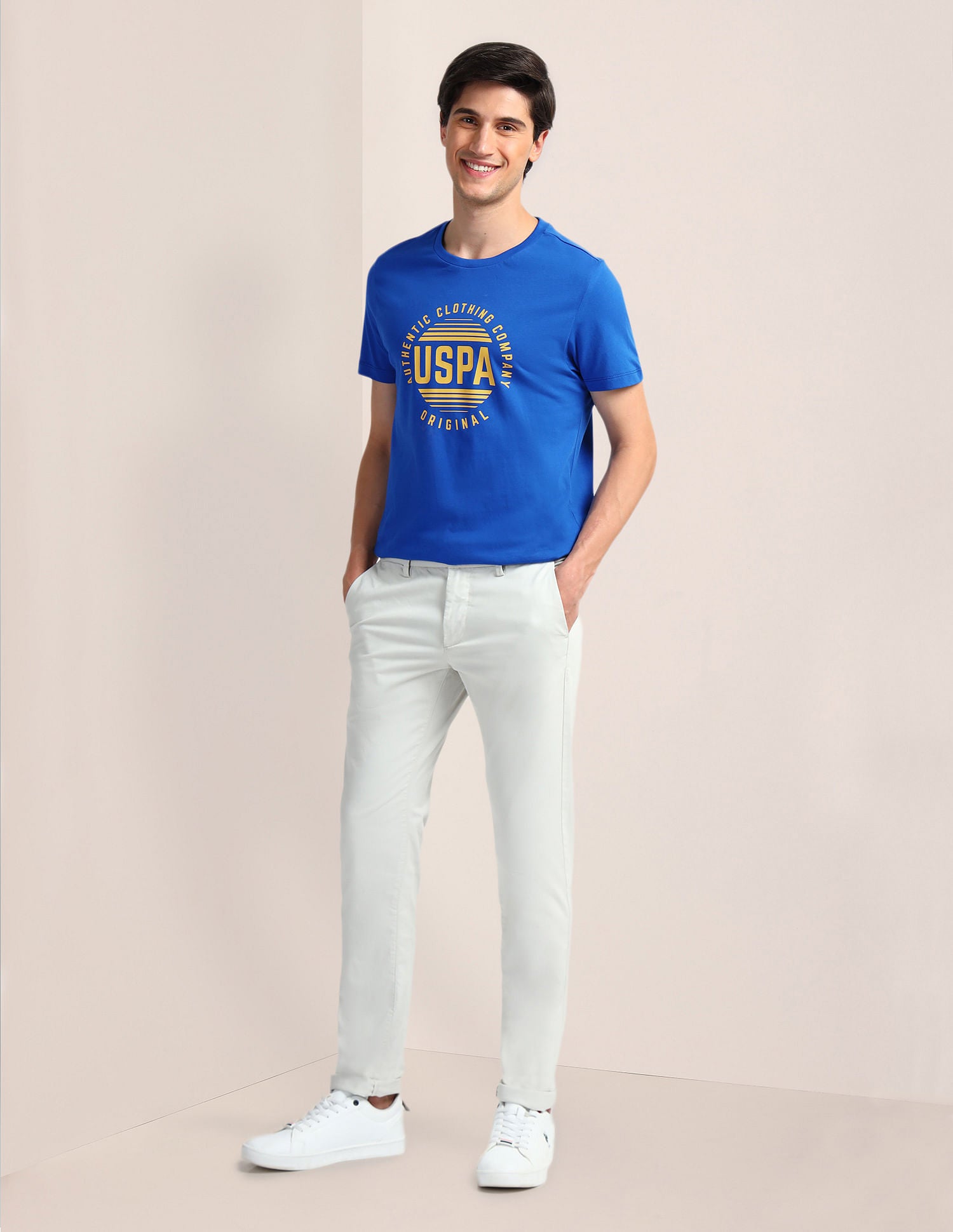 Brand Print Slim Fit T-Shirt Blue - U.S. Polo Assn. India | Large