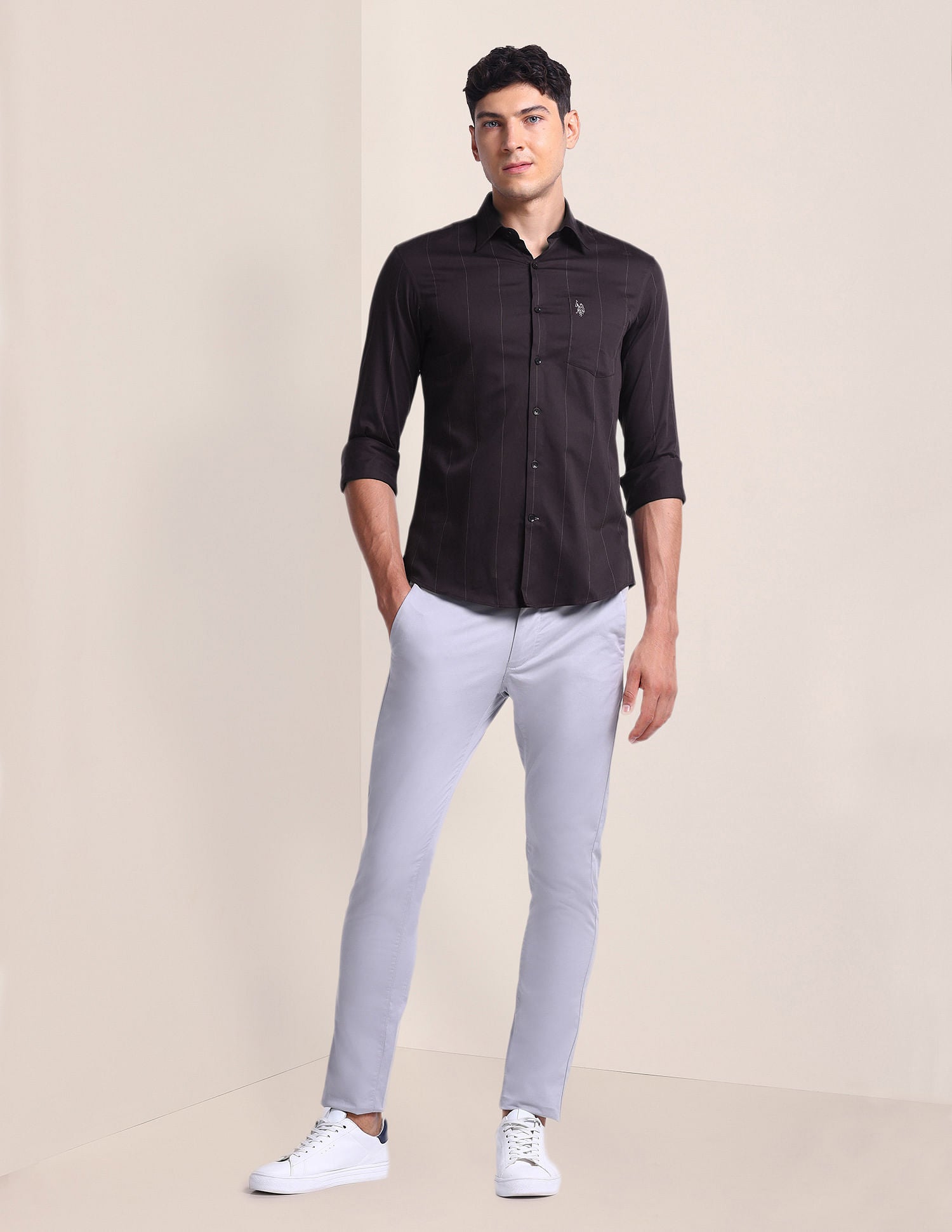 Vertical Stripe Regular Fit Shirt Wine - U.S. POLO ASSN. | Large