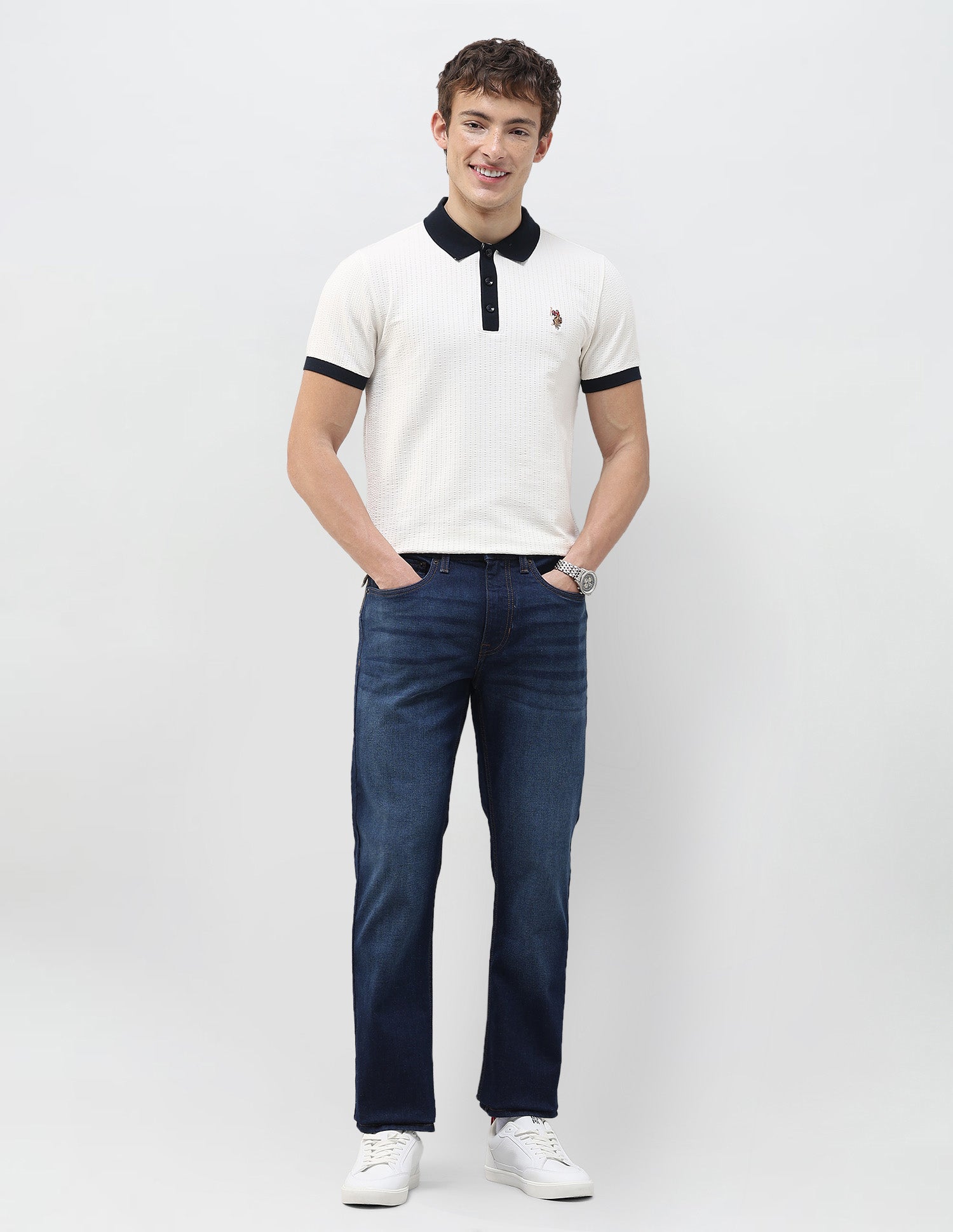 Textured Slim Fit Polo Shirt Ivory - U.S. Polo Assn. India | Large