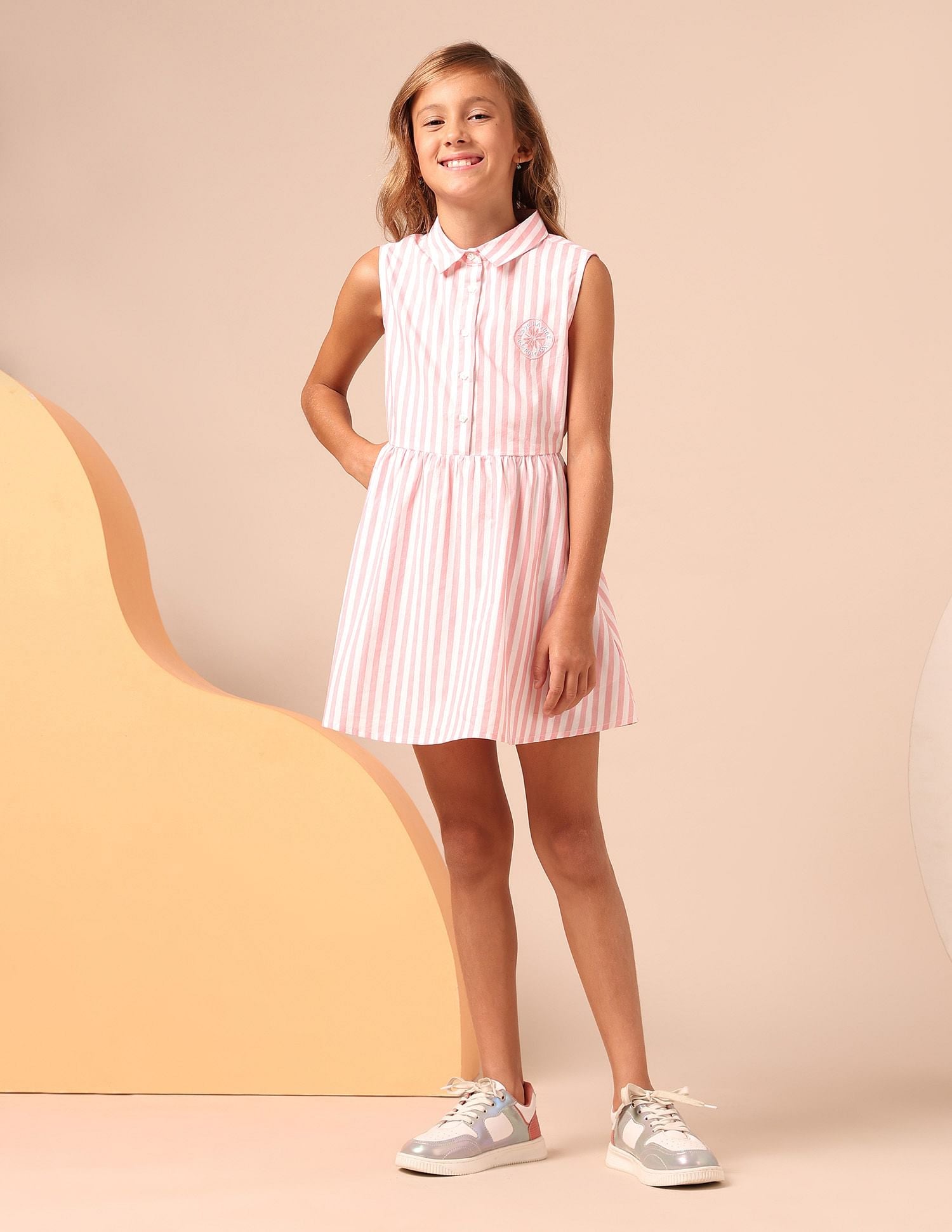 Girls Vertical Striped Fit And Flare Dress Pink - U.S. POLO ASSN. | Large
