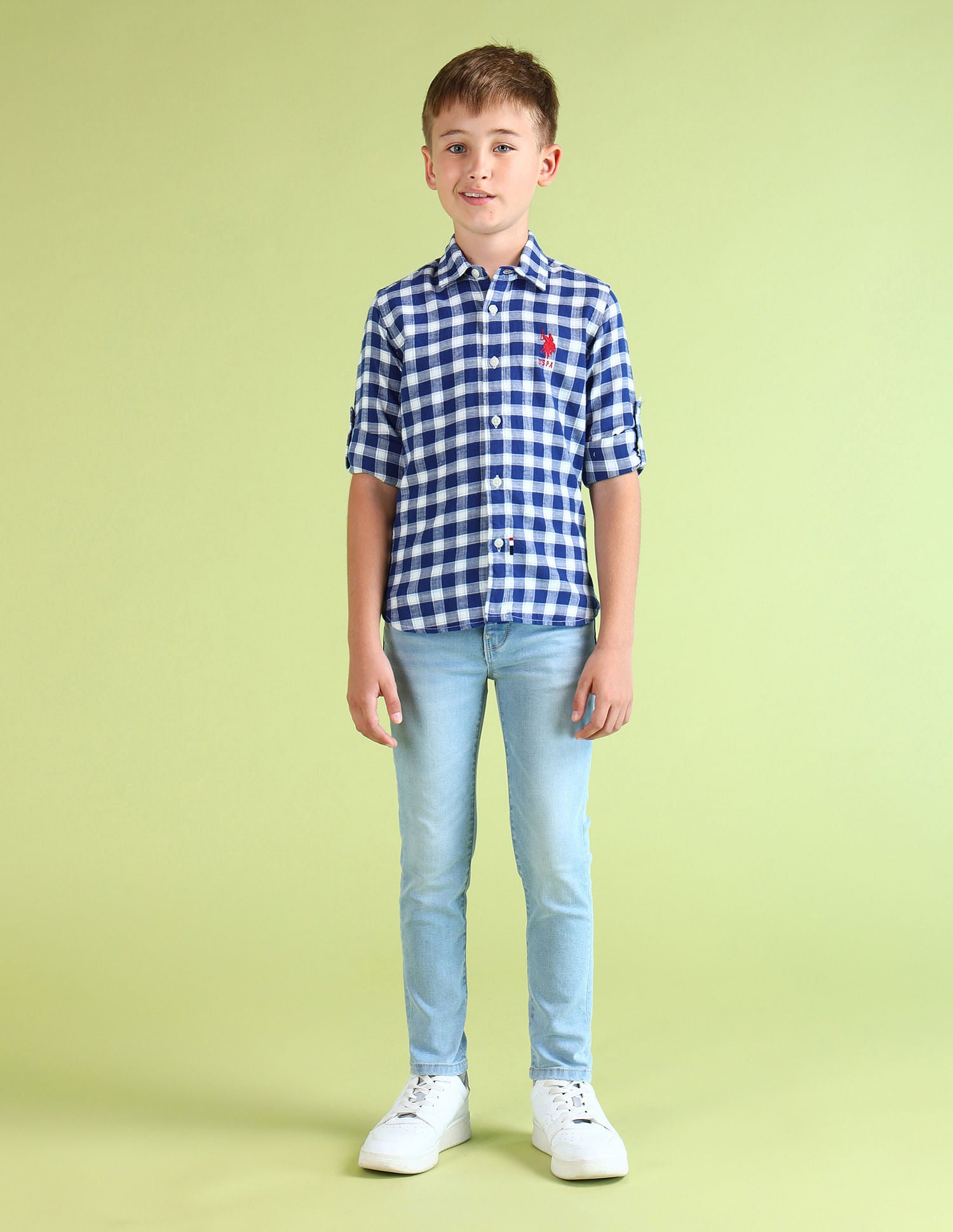 Boys Regular Fit Checked Shirt Light Blue - U.S. Polo Assn. India | Large