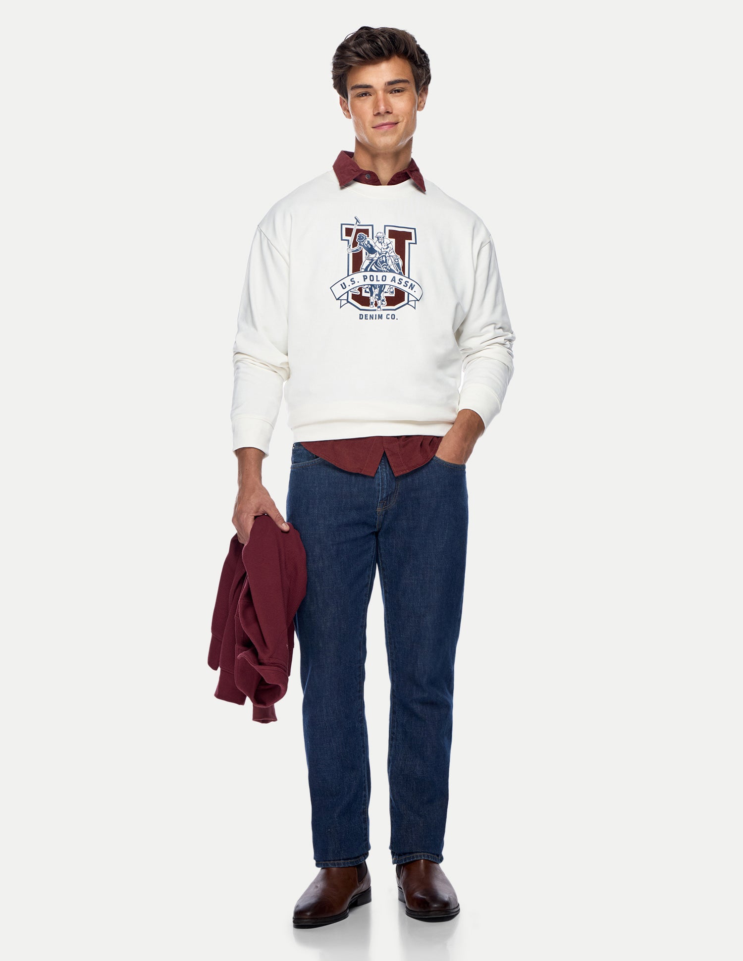 Brand Printed Relaxed Fit Sweatshirt Ivory - U.S. Polo Assn. India | Large