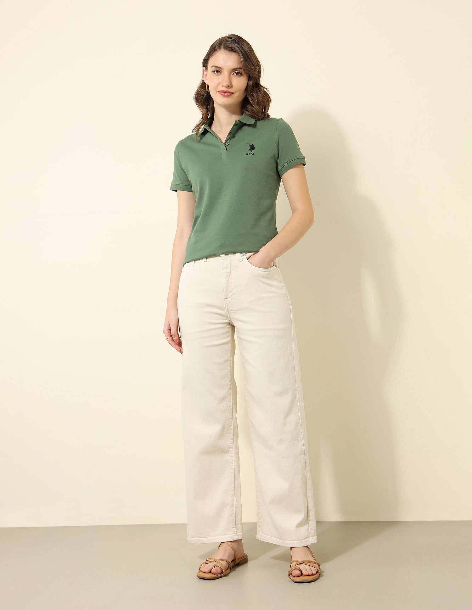 Regular Fit Solid Polo Shirt Light Olive - U.S. POLO ASSN. | Large