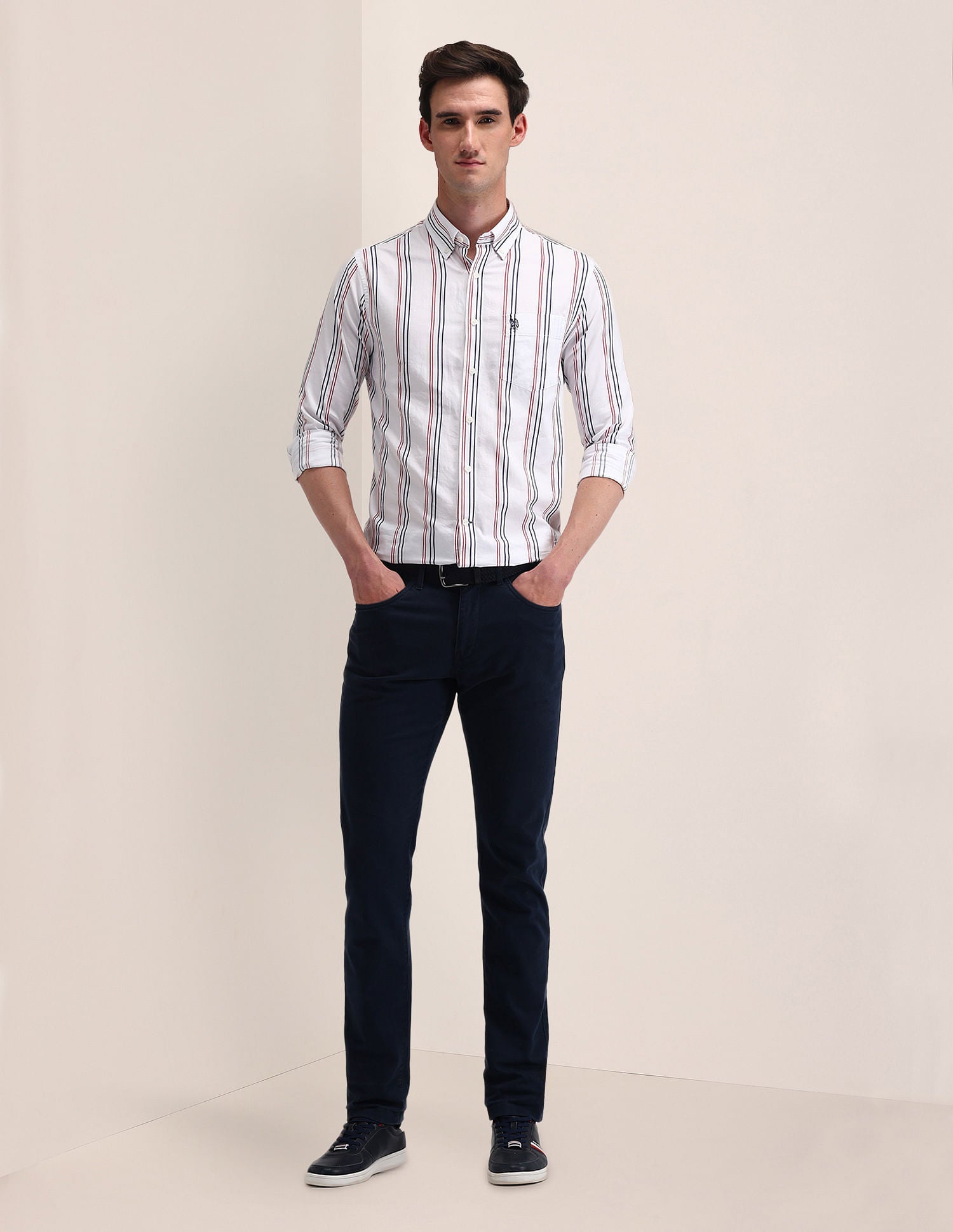 Tailored Fit Cotton Striped Shirt White - U.S. Polo Assn. India | Large