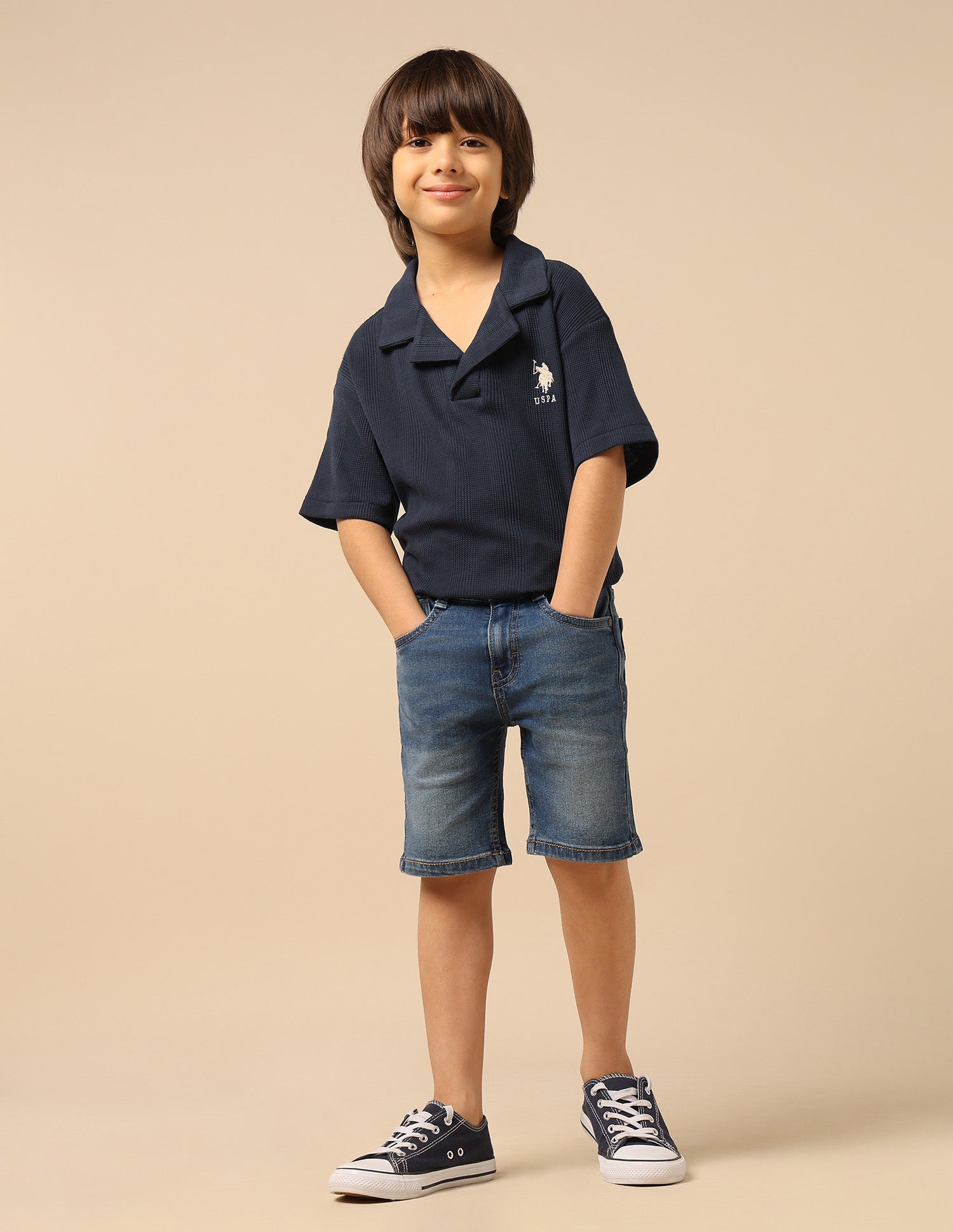 Boys Textured Boxy Fit Polo Shirt Navy - U.S. POLO ASSN. | Large