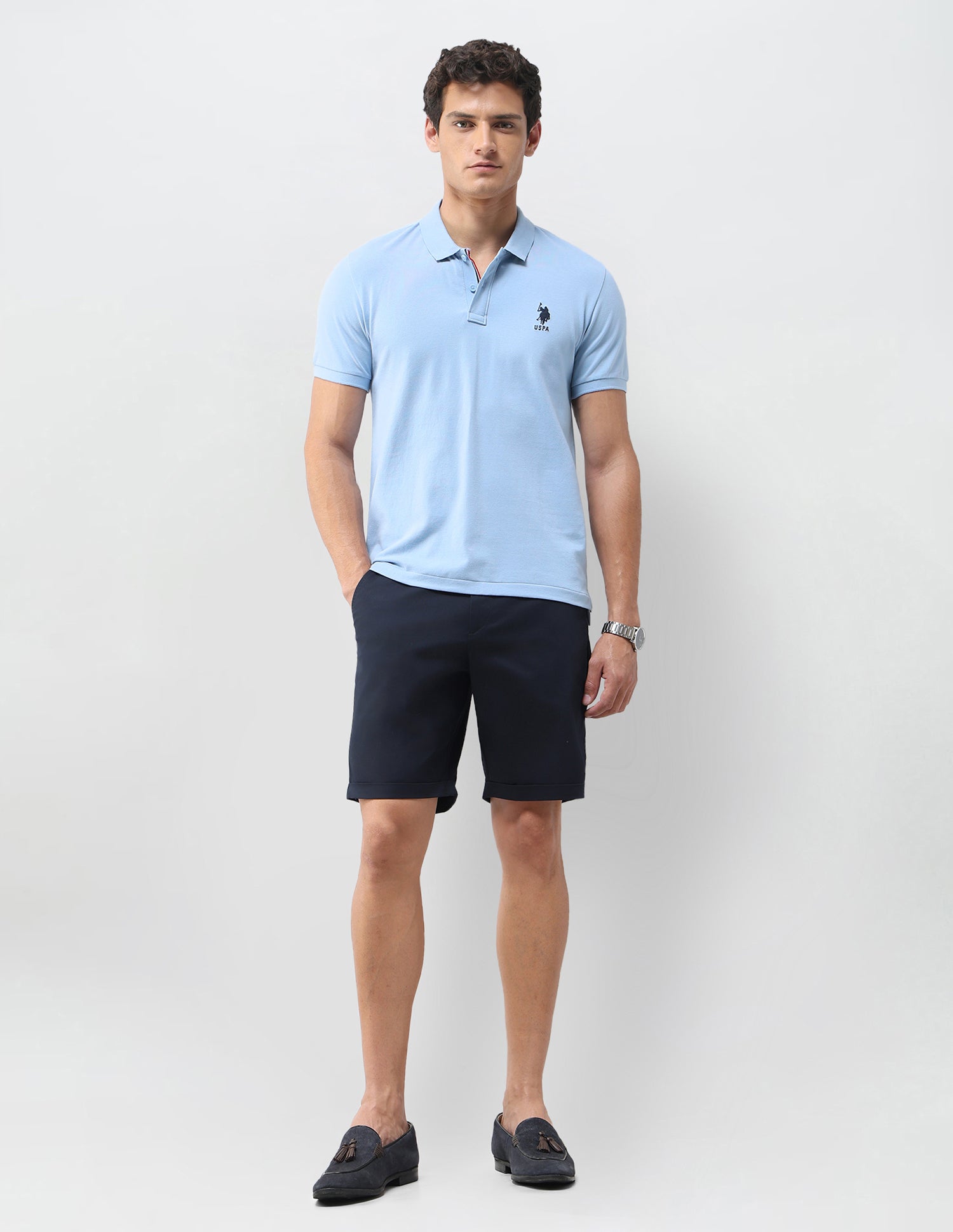 Solid Slim Fit Polo Shirt Light Blue - U.S. Polo Assn. India | Large