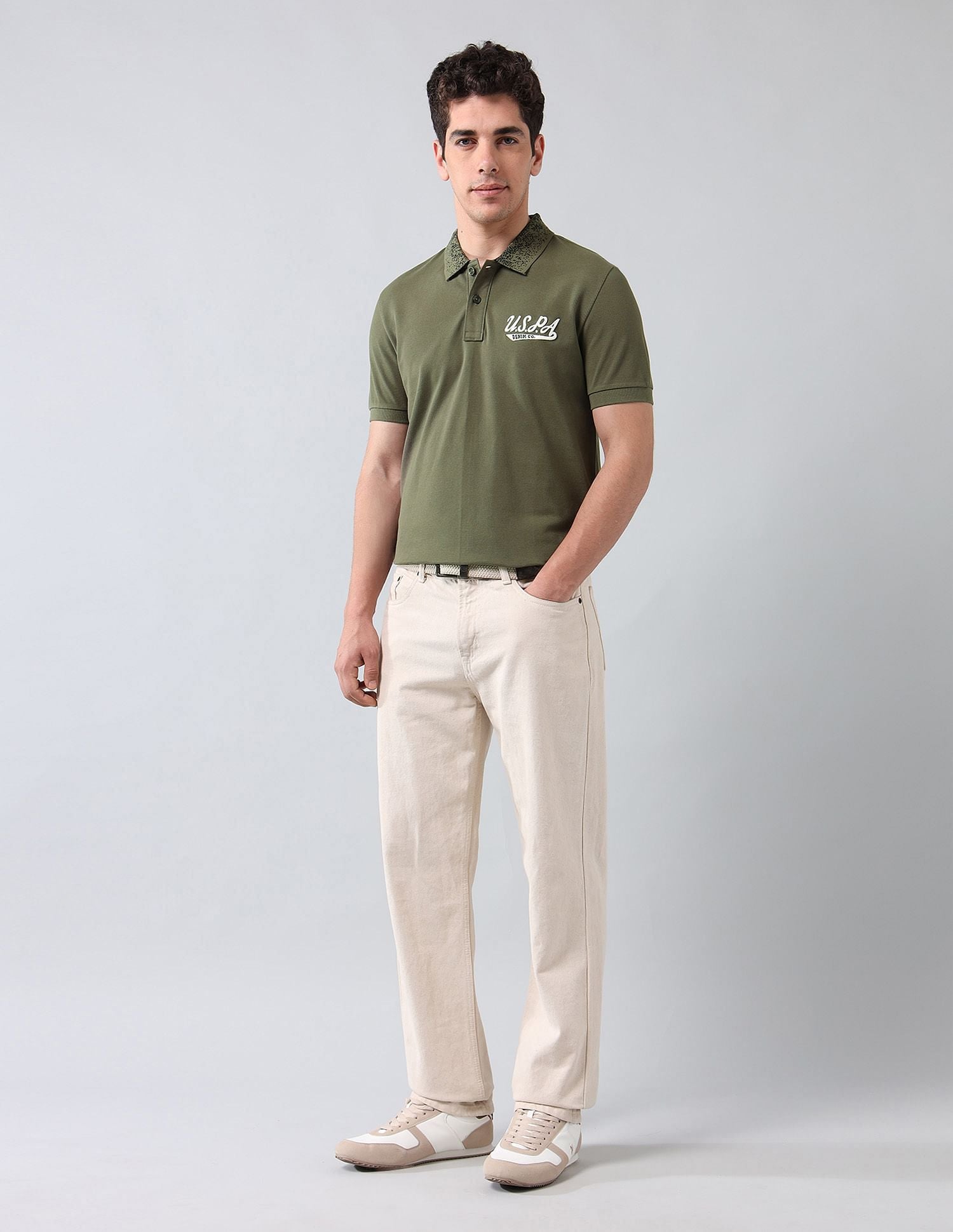 Muscle Fit Pure Cotton Polo Shirt Light Olive - U.S. Polo Assn. India | Large