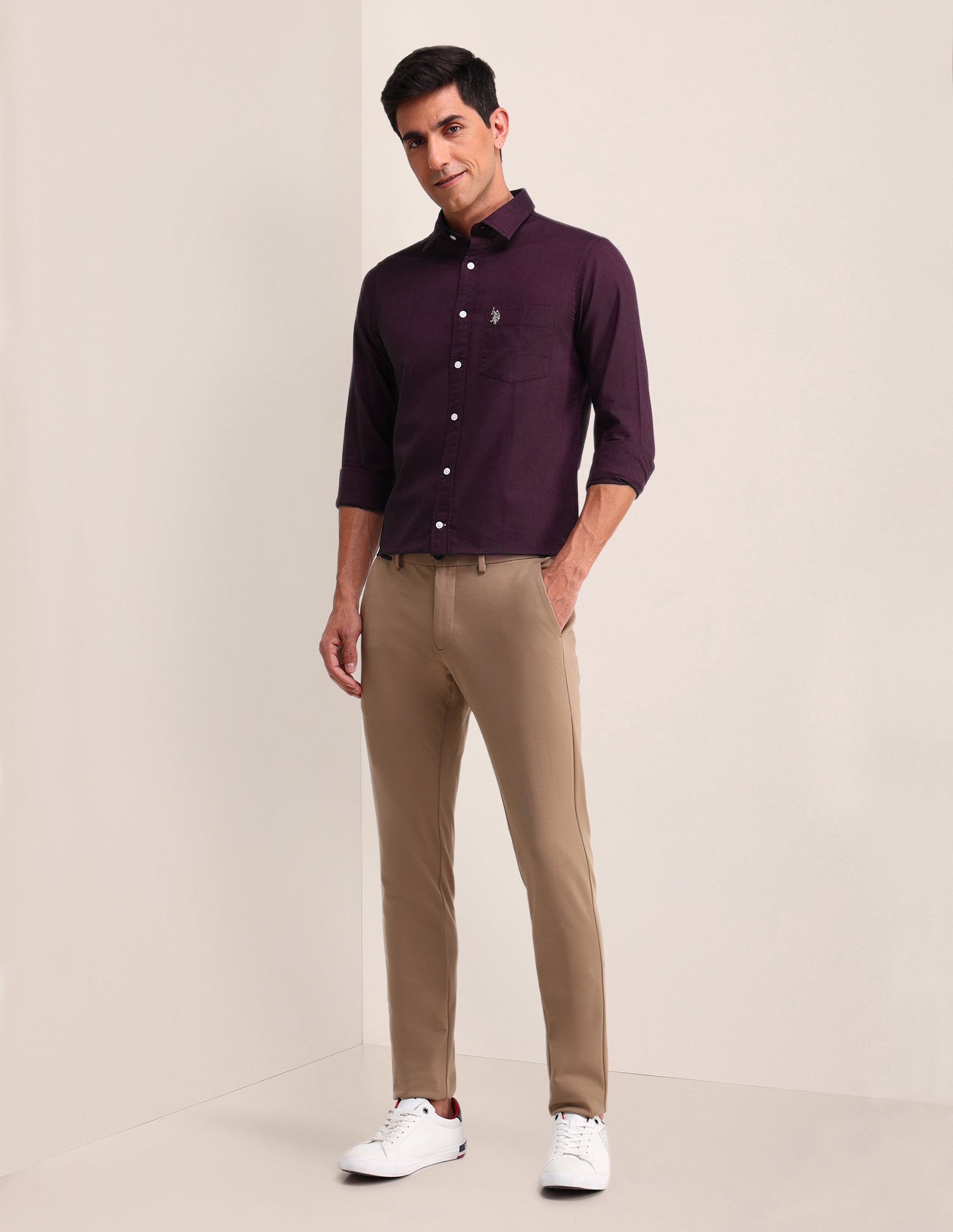 Solid Pattern Oxford Shirt Wine - U.S. Polo Assn. India | Large