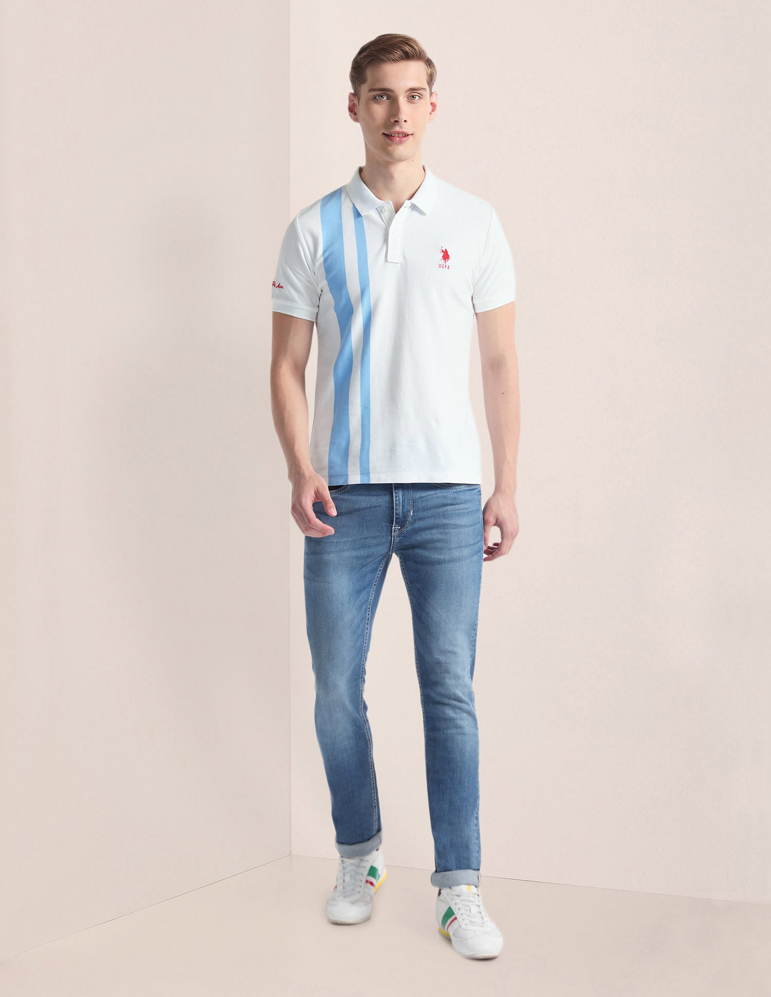 Vertical Stripe Logo Polo Shirt White - U.S. Polo Assn. India | Large
