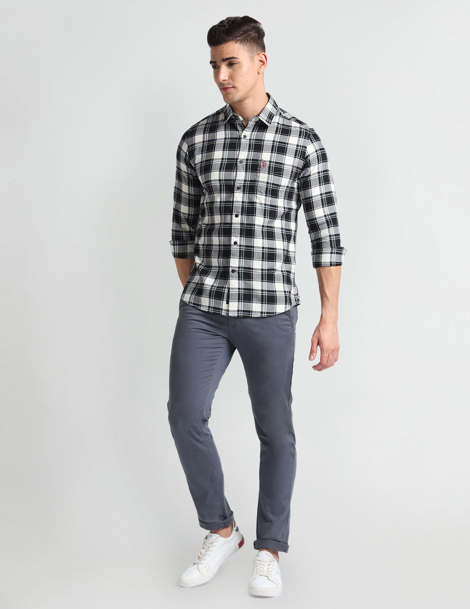 Tartan Check Herringbone Shirt Black - U.S. Polo Assn. India | Large