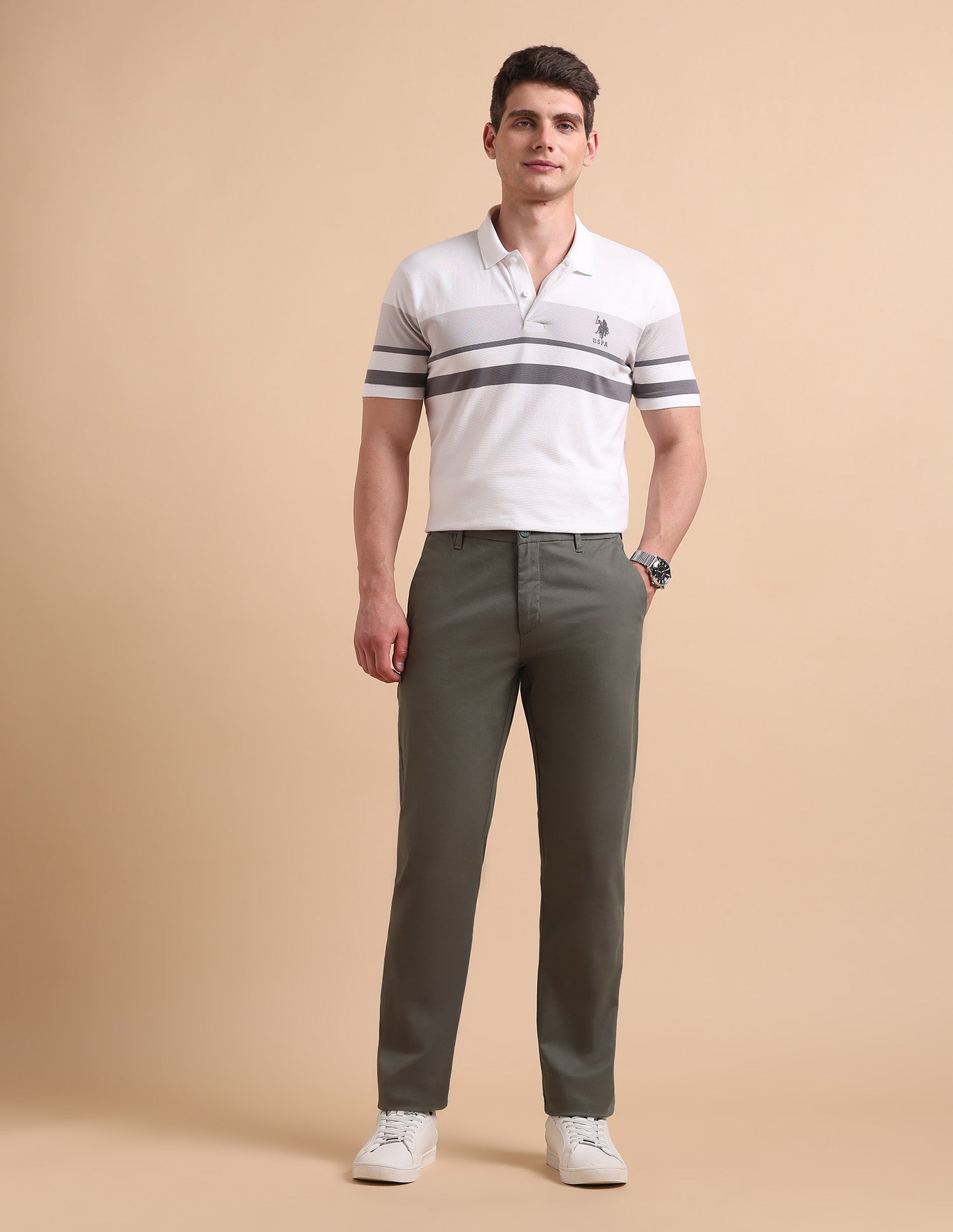 Satin Slim Fit Trousers Light Olive - U.S. POLO ASSN. | Large