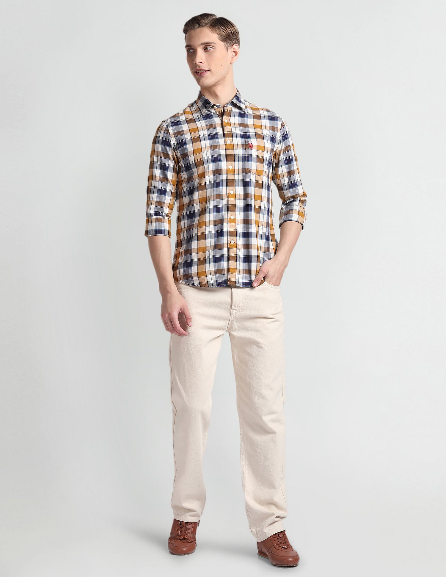 Plaid Check Twill Shirt Orange - U.S. POLO ASSN. | Large