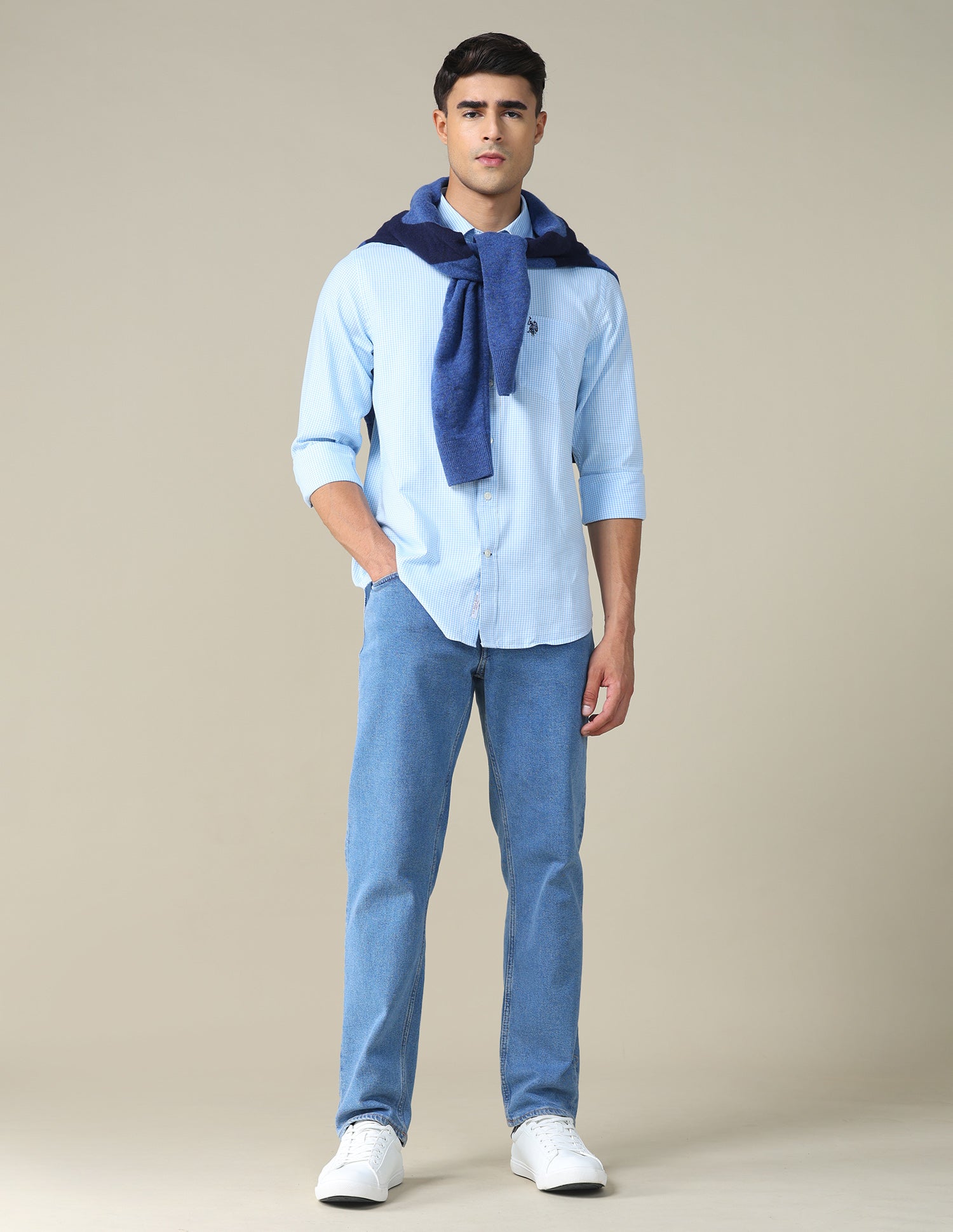 Gingham Checked Tailored Fit Shirt Light Blue - U.S. POLO ASSN. | Large