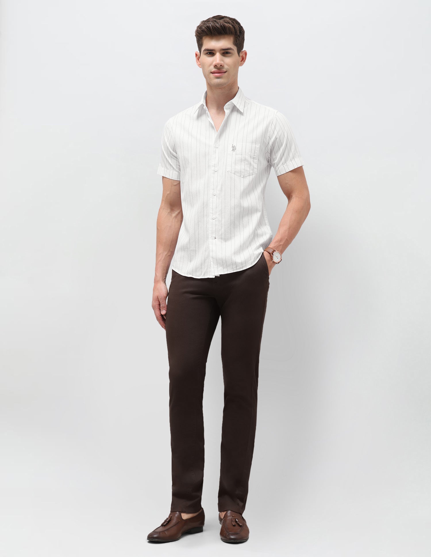 Dobby Vertical Striped Shirt White - U.S. Polo Assn. India | Large