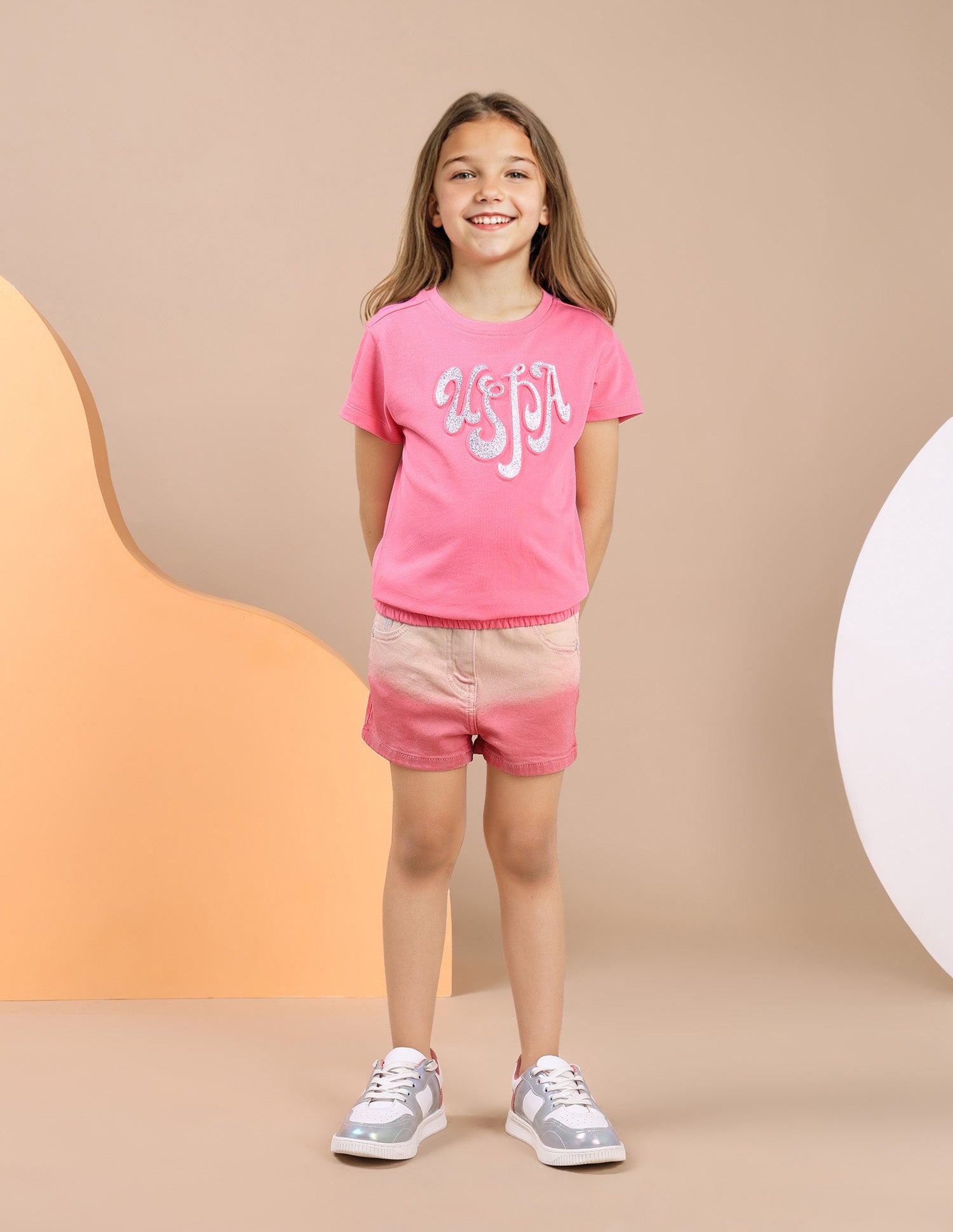 Girls Brand Printed Elasticized T-Shirt Pink - U.S. POLO ASSN. | Large