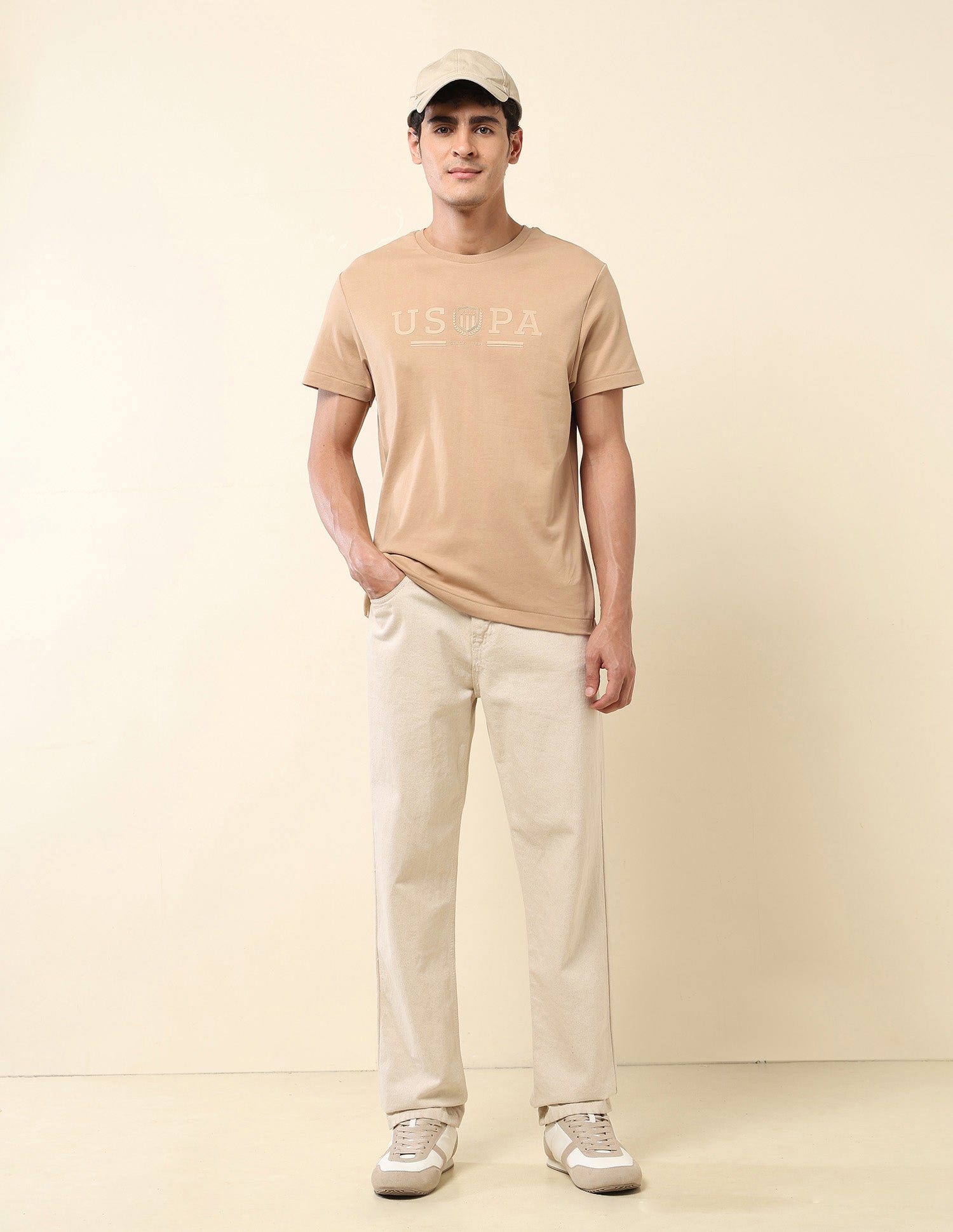 Brand Embroidered Gold Cup T-Shirt Beige - U.S. Polo Assn. India | Large