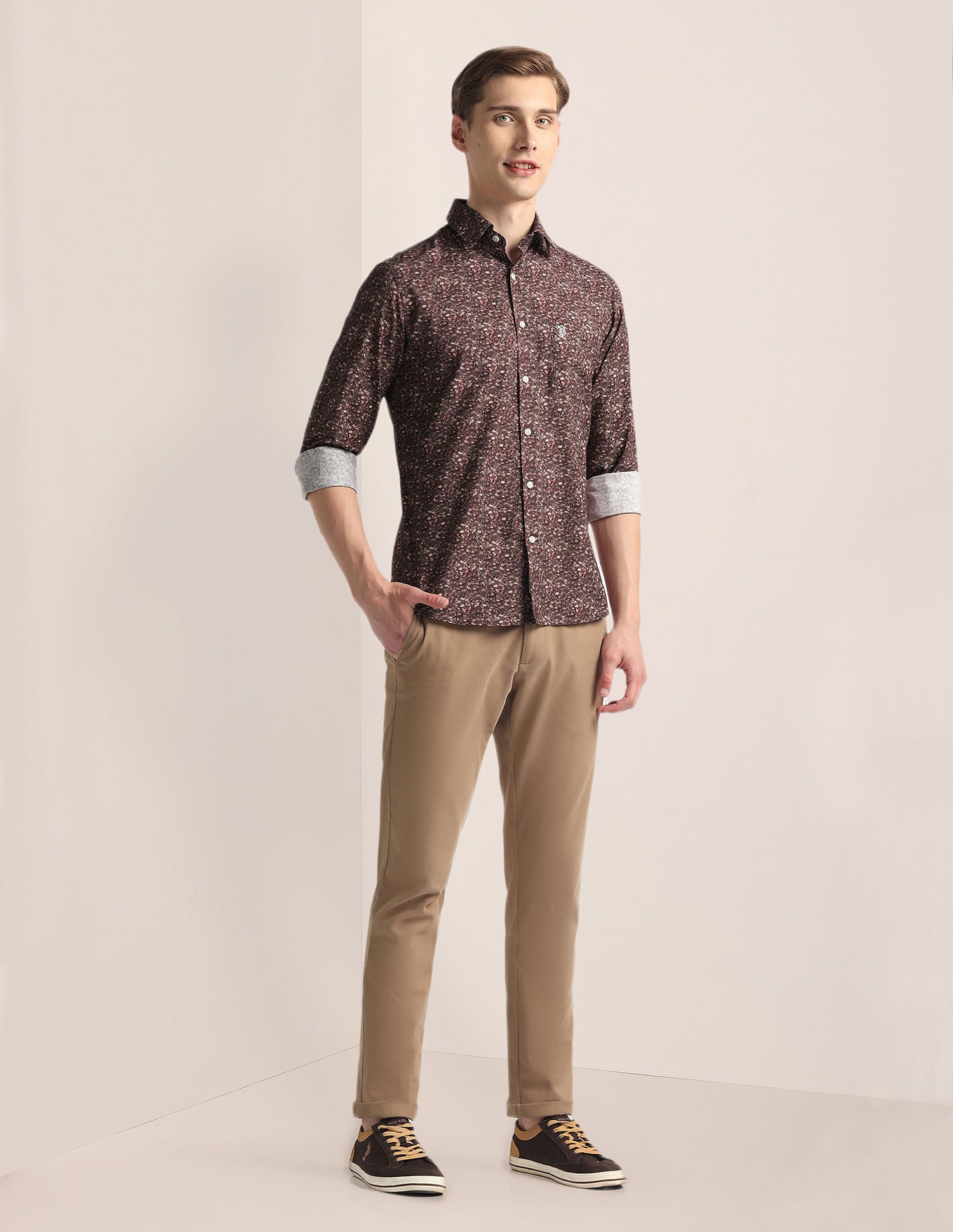 Spread Collar Floral Print Shirt Brown - U.S. Polo Assn. India | Large