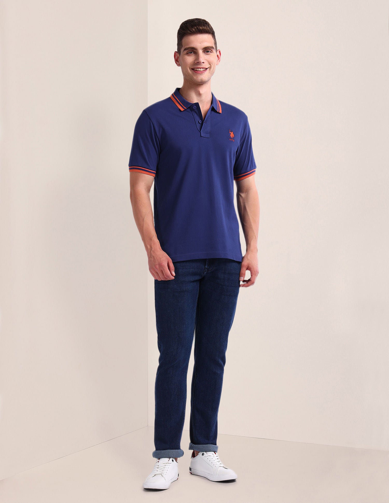 Solid Slim Fit Polo Shirt Blue - U.S. Polo Assn. India | Large