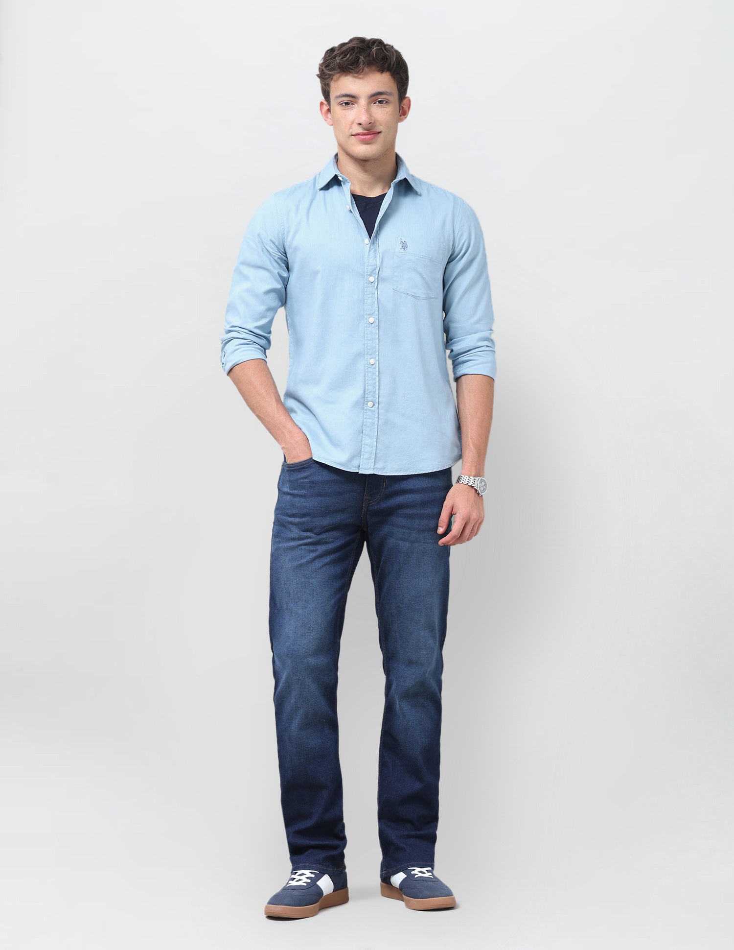 Solid Tailored Fit Shirt Blue - U.S. Polo Assn. India | Large