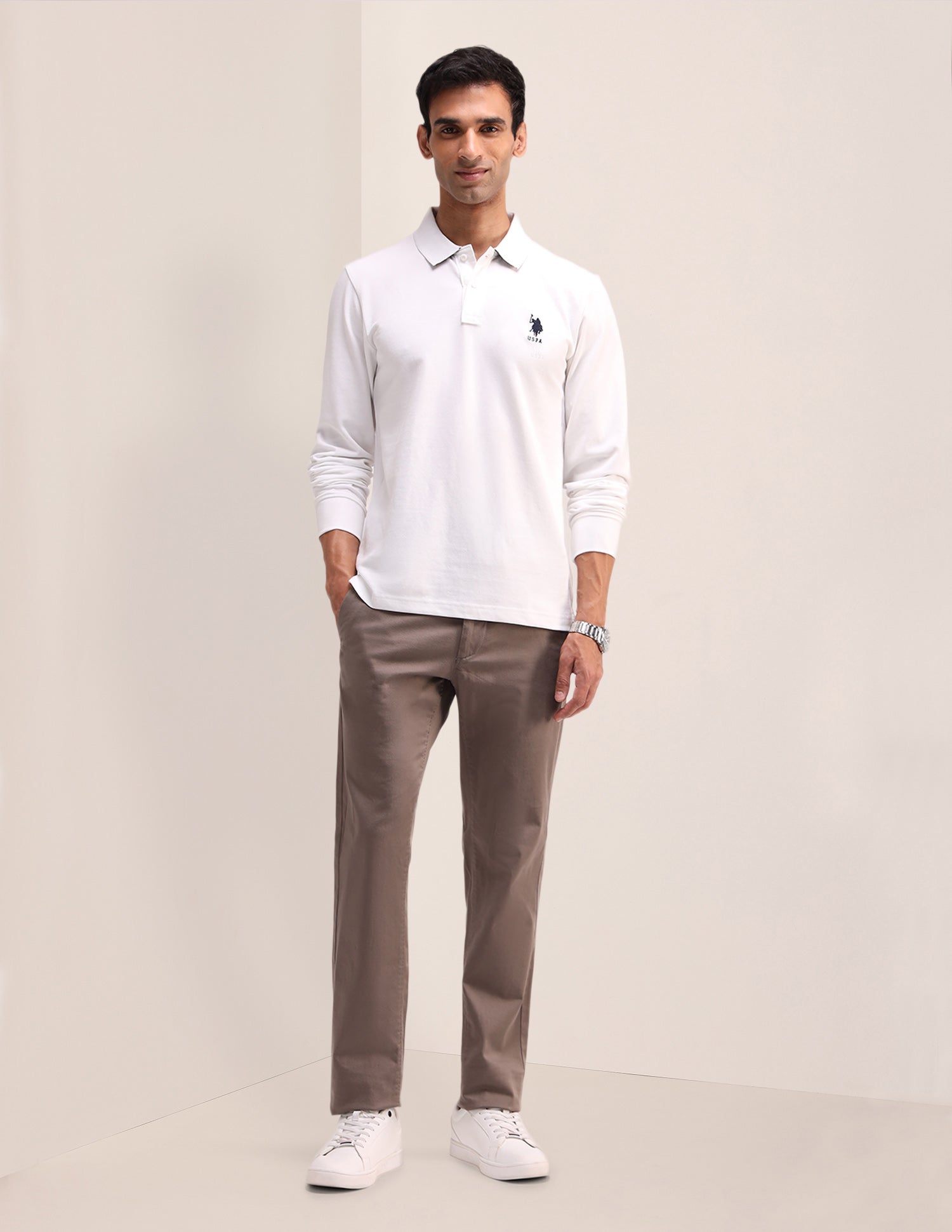 Solid Cotton Muscle Fit Polo Shirt White - U.S. Polo Assn. India | Large