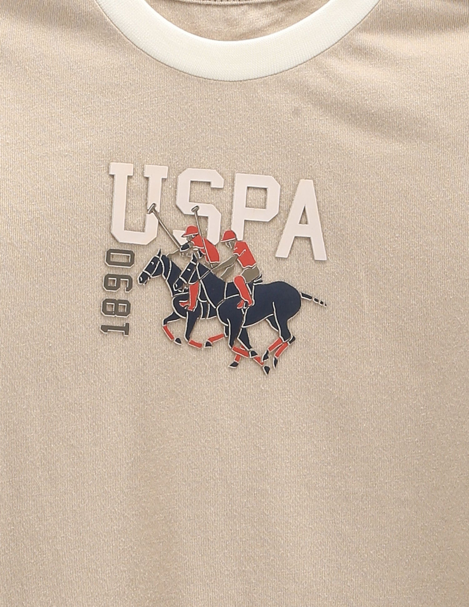 Boys Cotton Colour Block T-Shirt Beige and Ecru - U.S. POLO ASSN. | Large