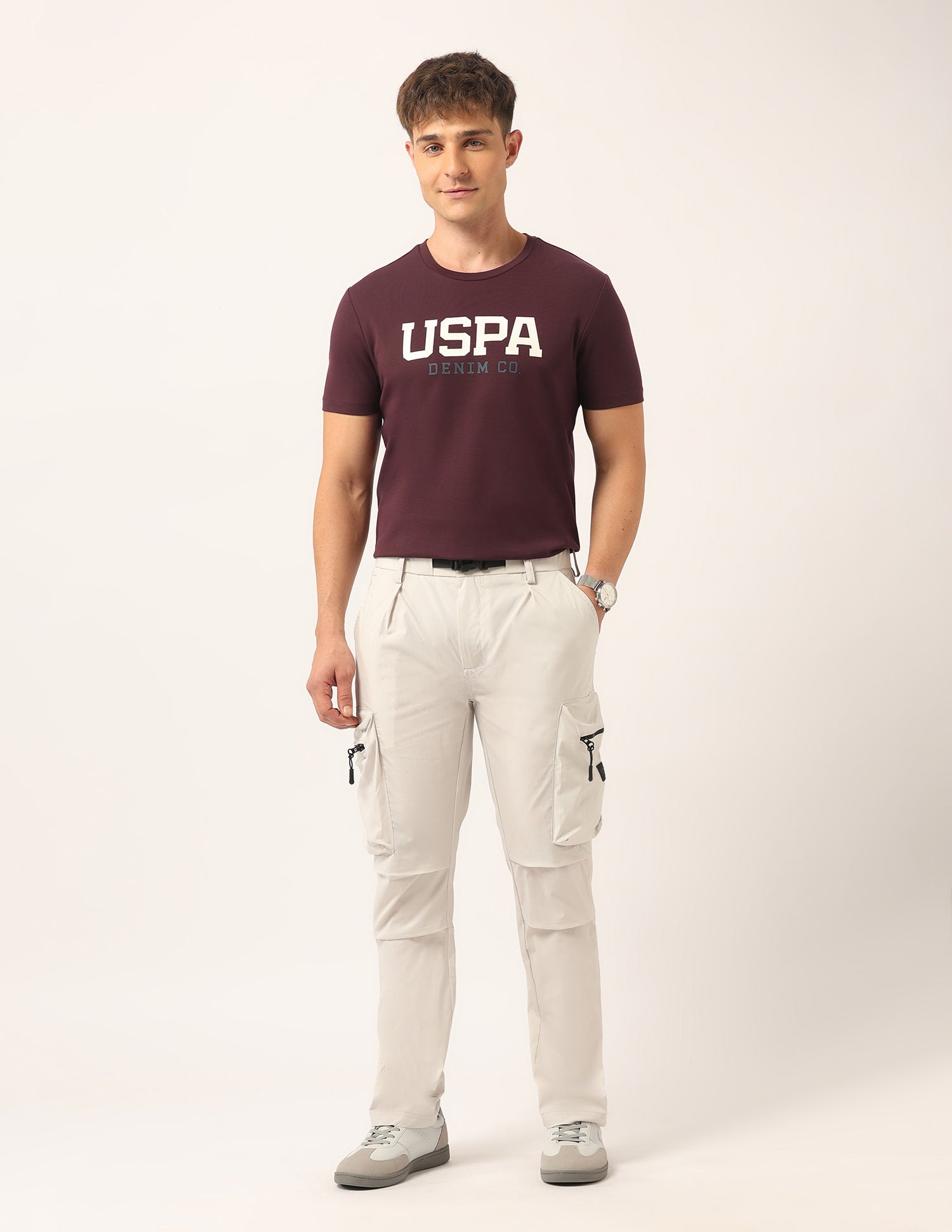 Brand Printed Muscle Fit T-Shirt Burgundy - U.S. Polo Assn. India | Large